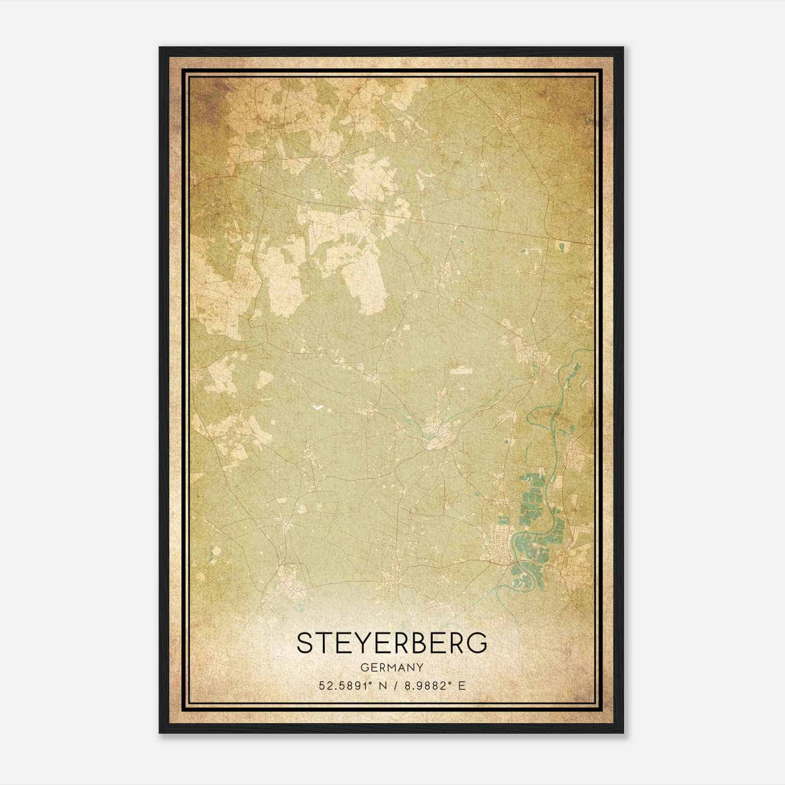 Vintage Steyerberg Germany Map Poster, Steyerberg City Road Wall Art Print