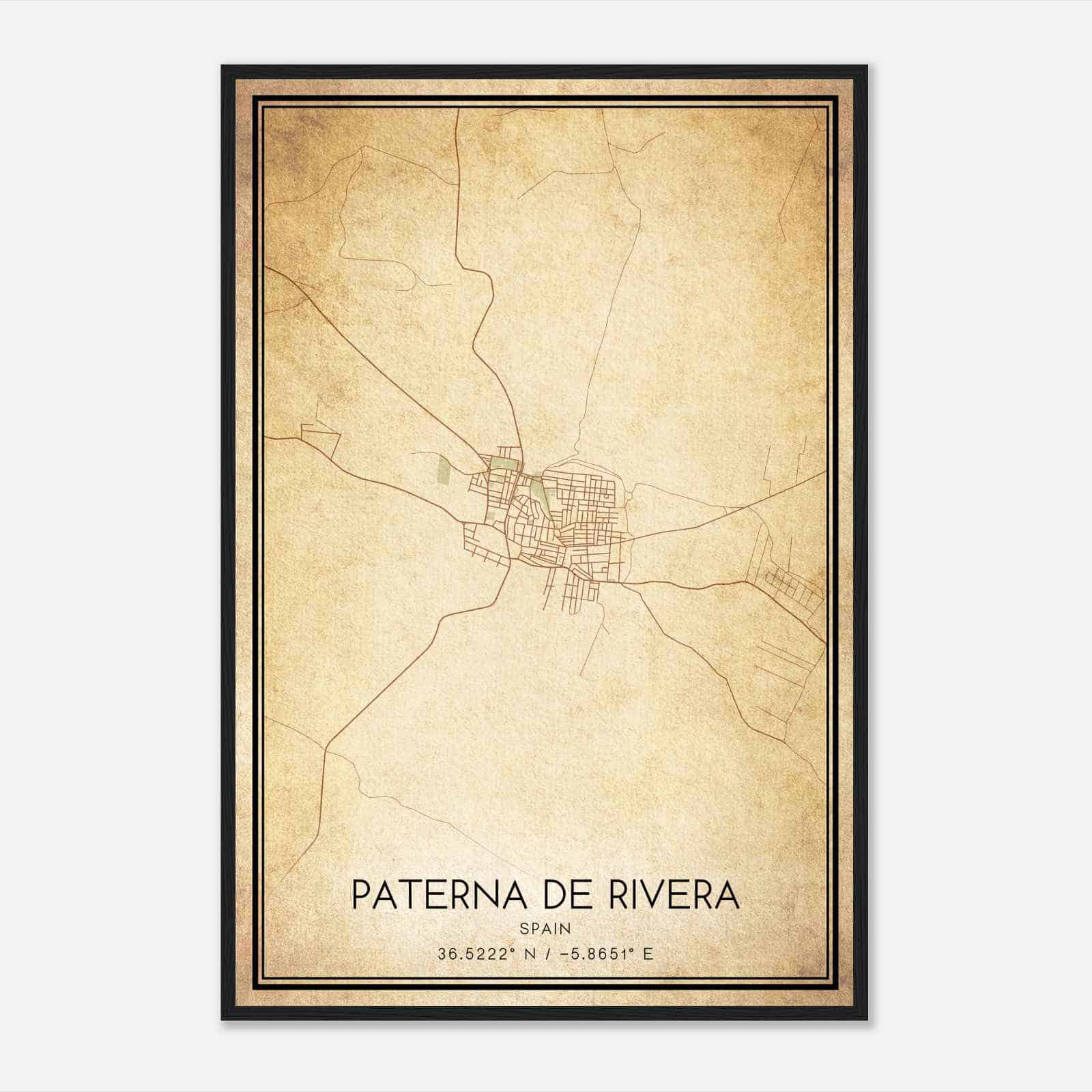 Vintage Paterna de Rivera Spain Map Poster, Paterna de Rivera City Road Wall Art Print