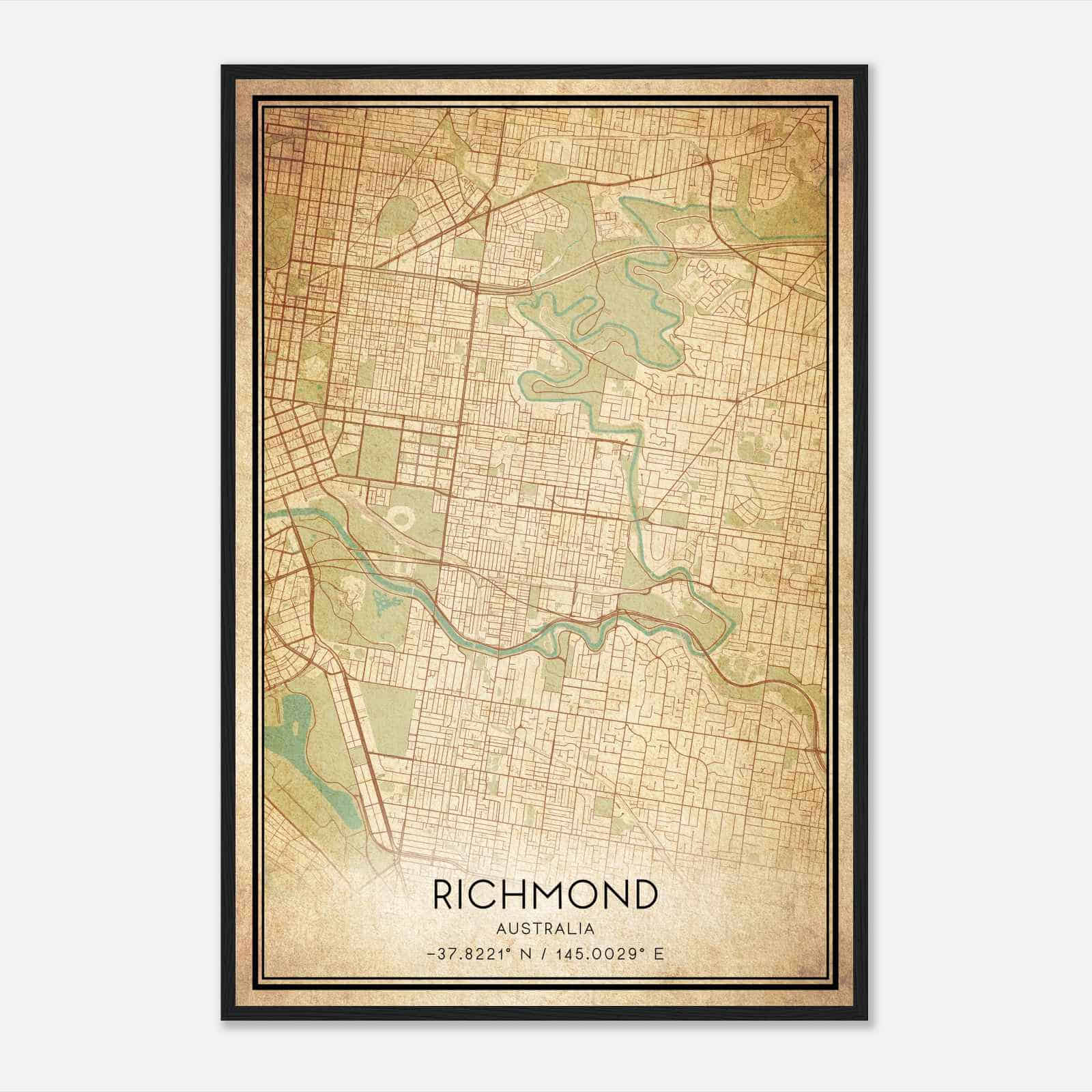 Vintage Richmond Australia Map Poster, Richmond City Road Wall Art Print