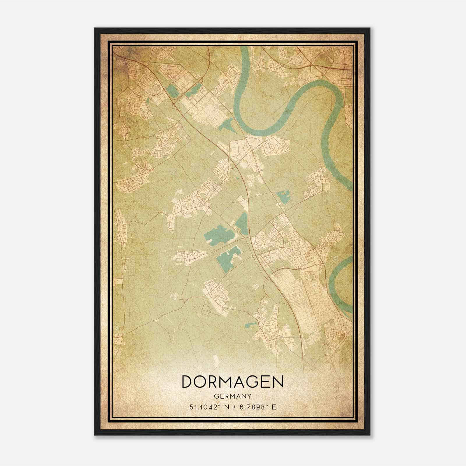 Vintage Dormagen Germany Map Poster, Dormagen City Road Wall Art Print