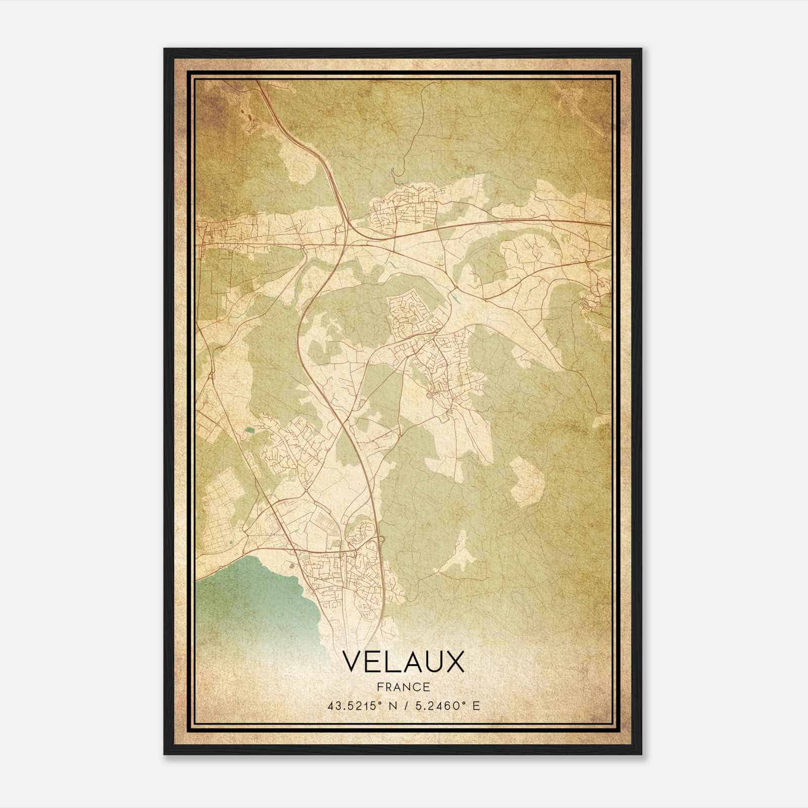 Vintage Velaux France Map Poster, Velaux City Road Wall Art Print