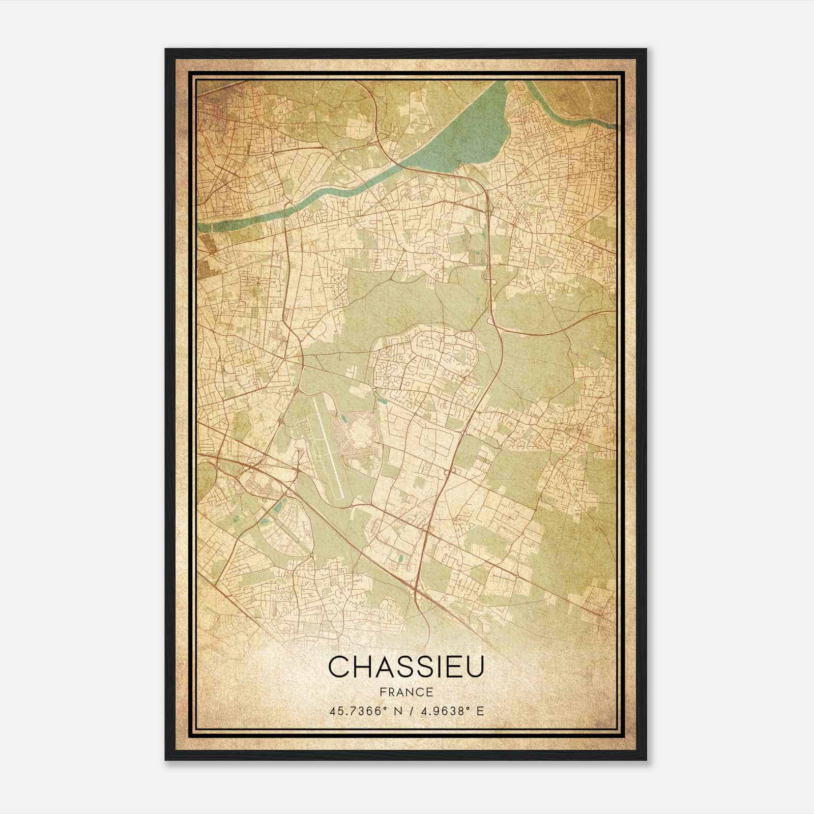 Vintage Chassieu France Map Poster, Chassieu City Road Wall Art Print