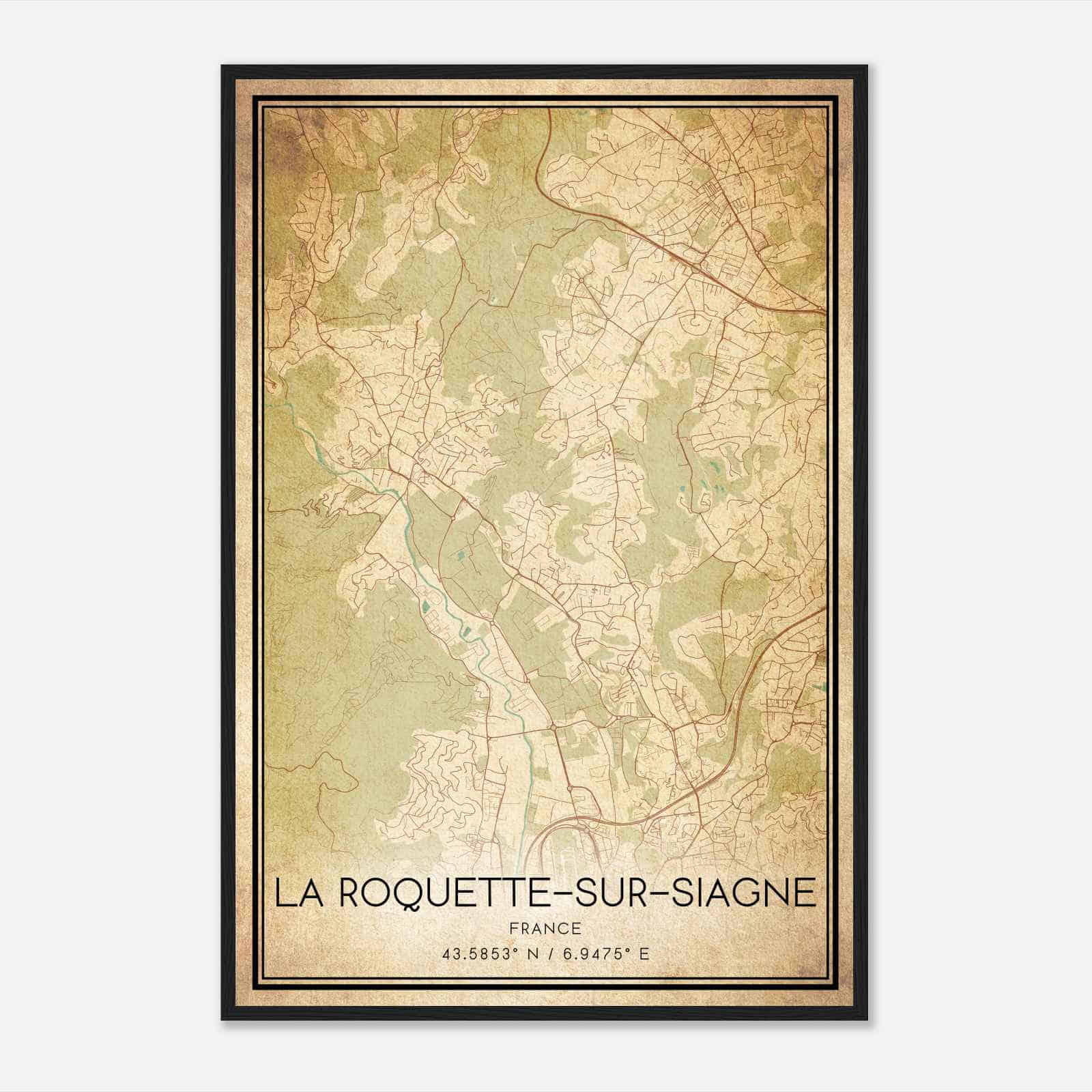 Vintage La Roquette-sur-Siagne France Map Poster, La Roquette-sur-Siagne City Road Wall Art Print