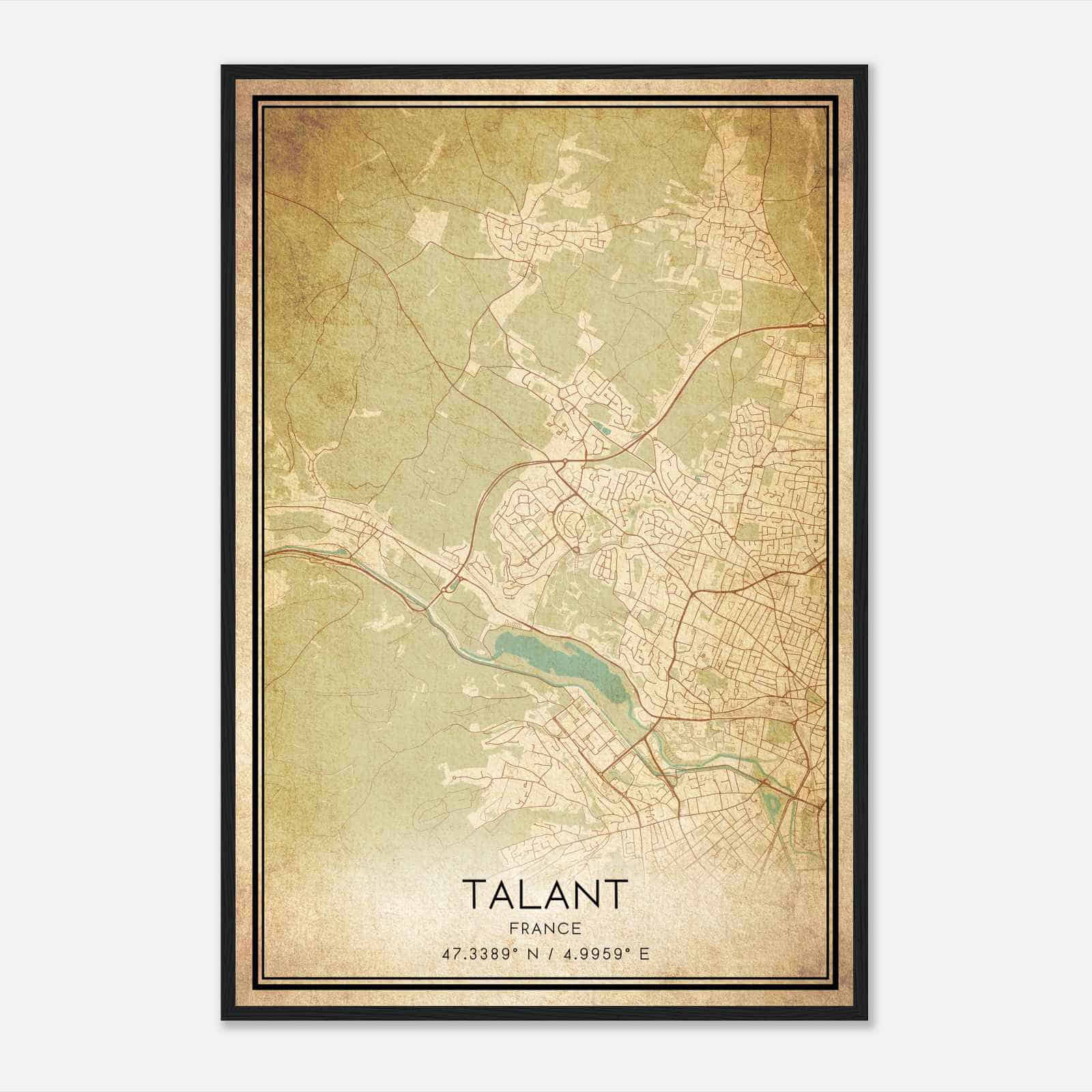 Vintage Talant France Map Poster, Talant City Road Wall Art Print