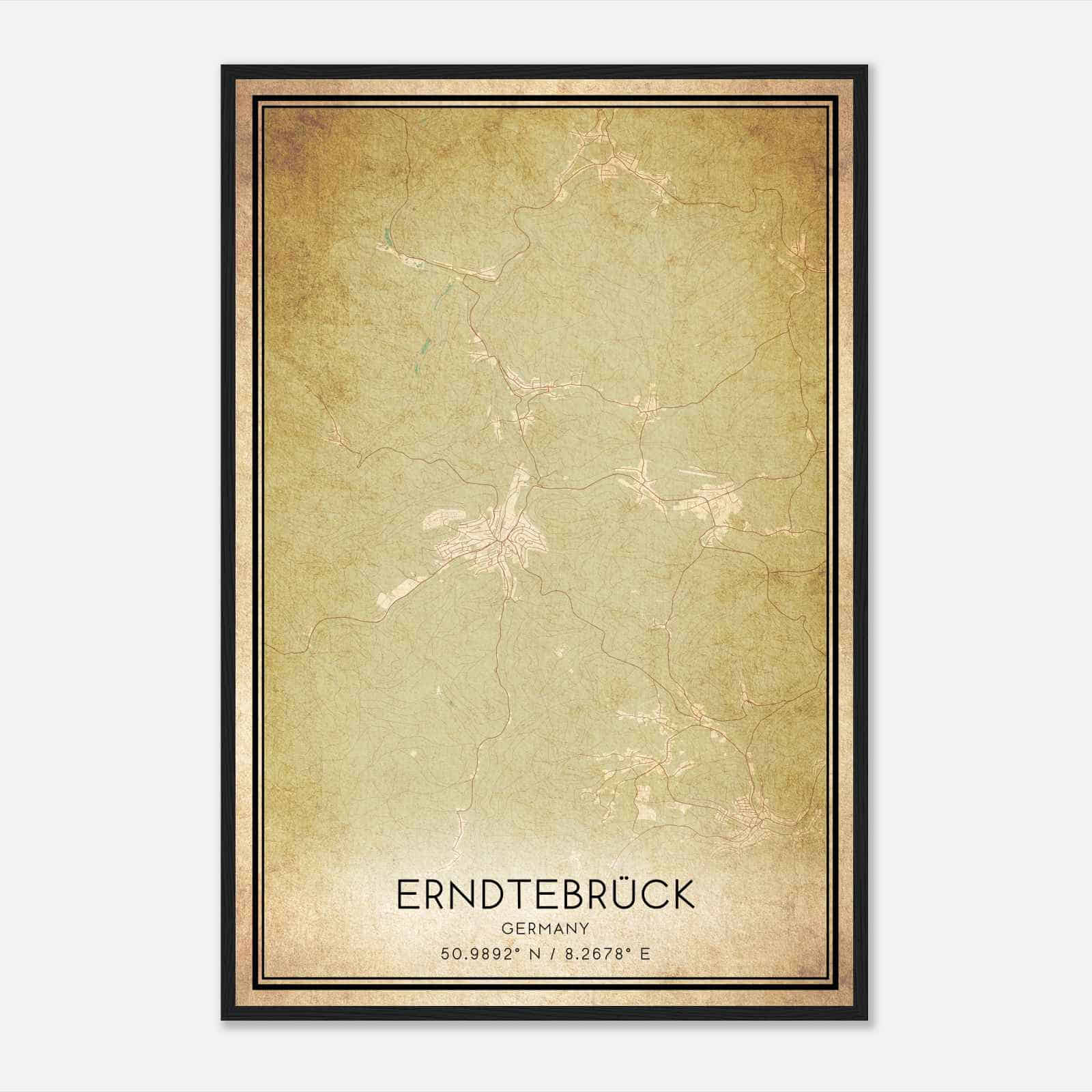 Vintage Erndtebruck Germany Map Poster, Erndtebruck City Road Wall Art Print