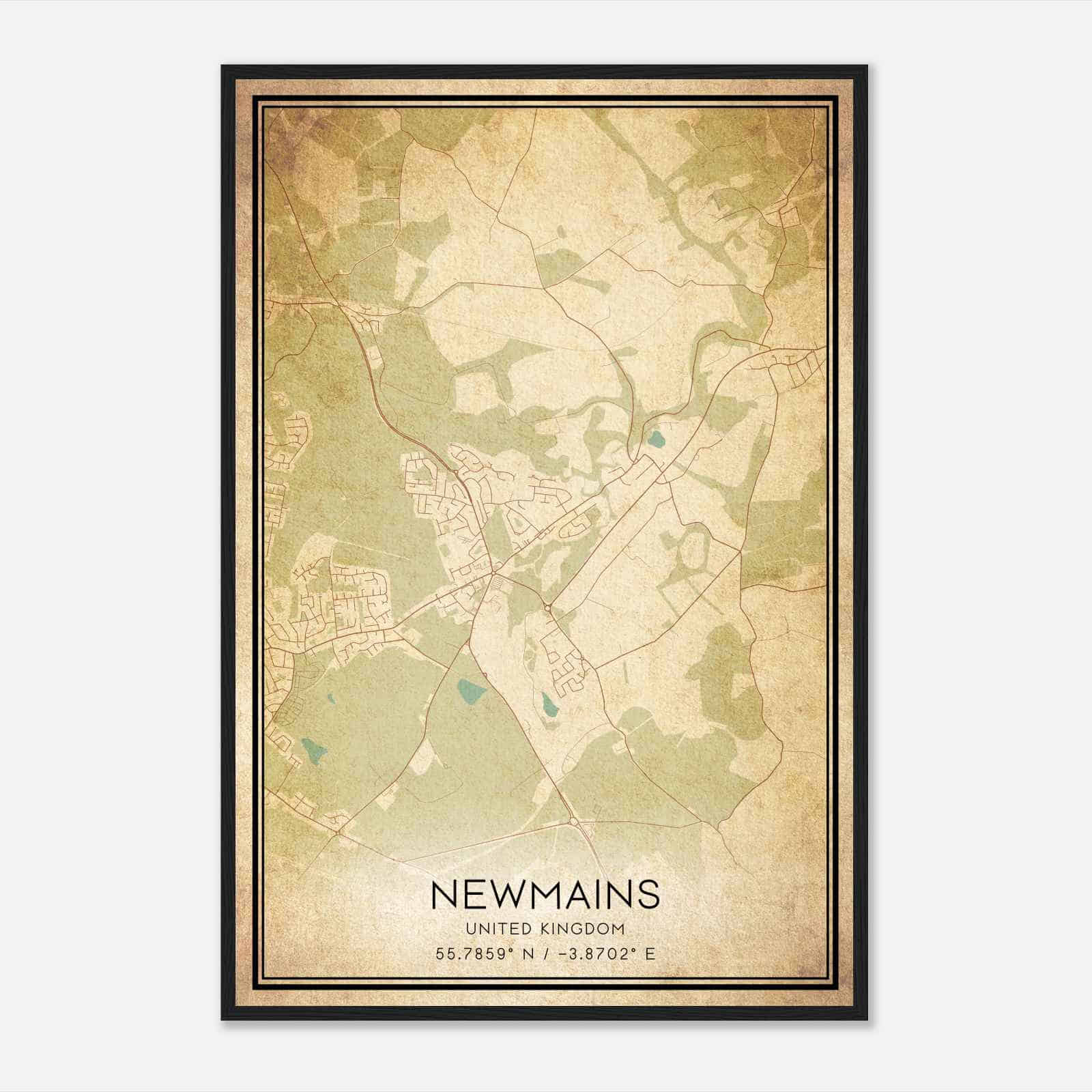 Vintage Newmains United Kingdom Map Poster, Newmains City Road Wall Art Print