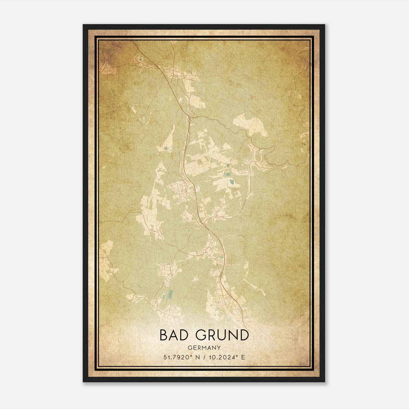 Vintage Bad Grund Germany Map Poster, Bad Grund City Road Wall Art Print