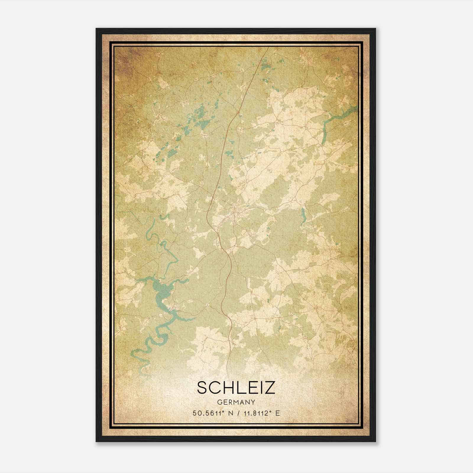 Vintage Schleiz Germany Map Poster, Schleiz City Road Wall Art Print