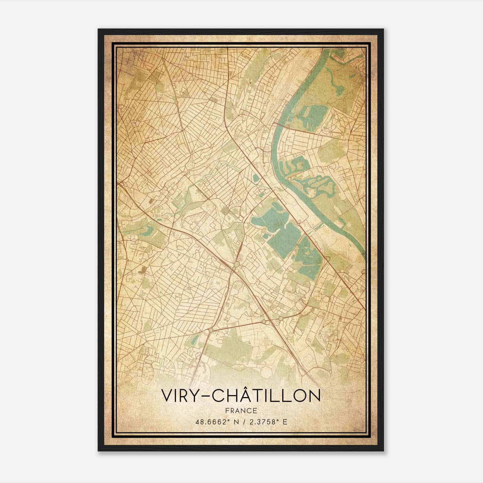 Vintage Viry-Chatillon France Map Poster, Viry-Chatillon City Road Wall Art Print