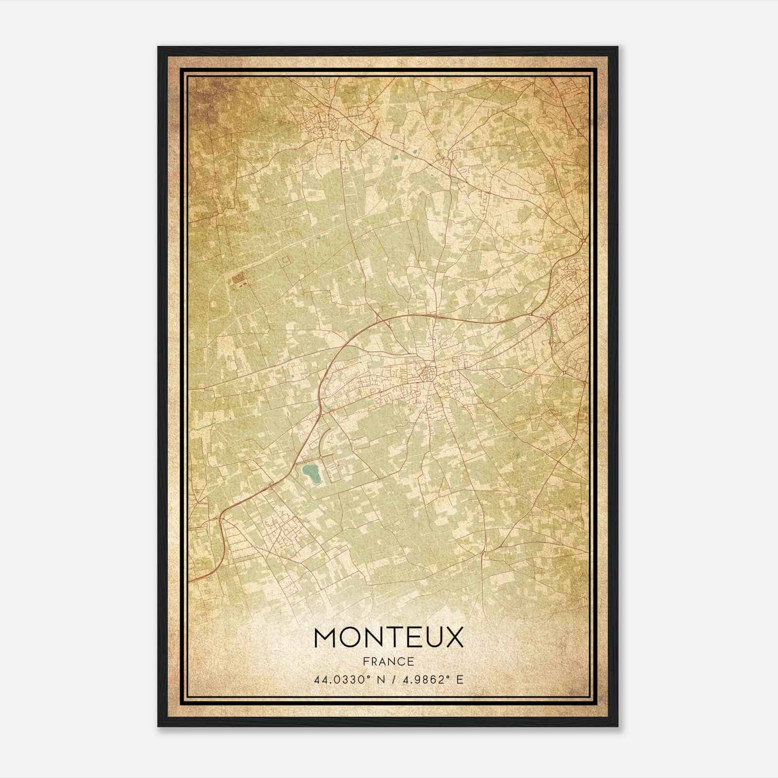 Vintage Monteux France Map Poster, Monteux City Road Wall Art Print
