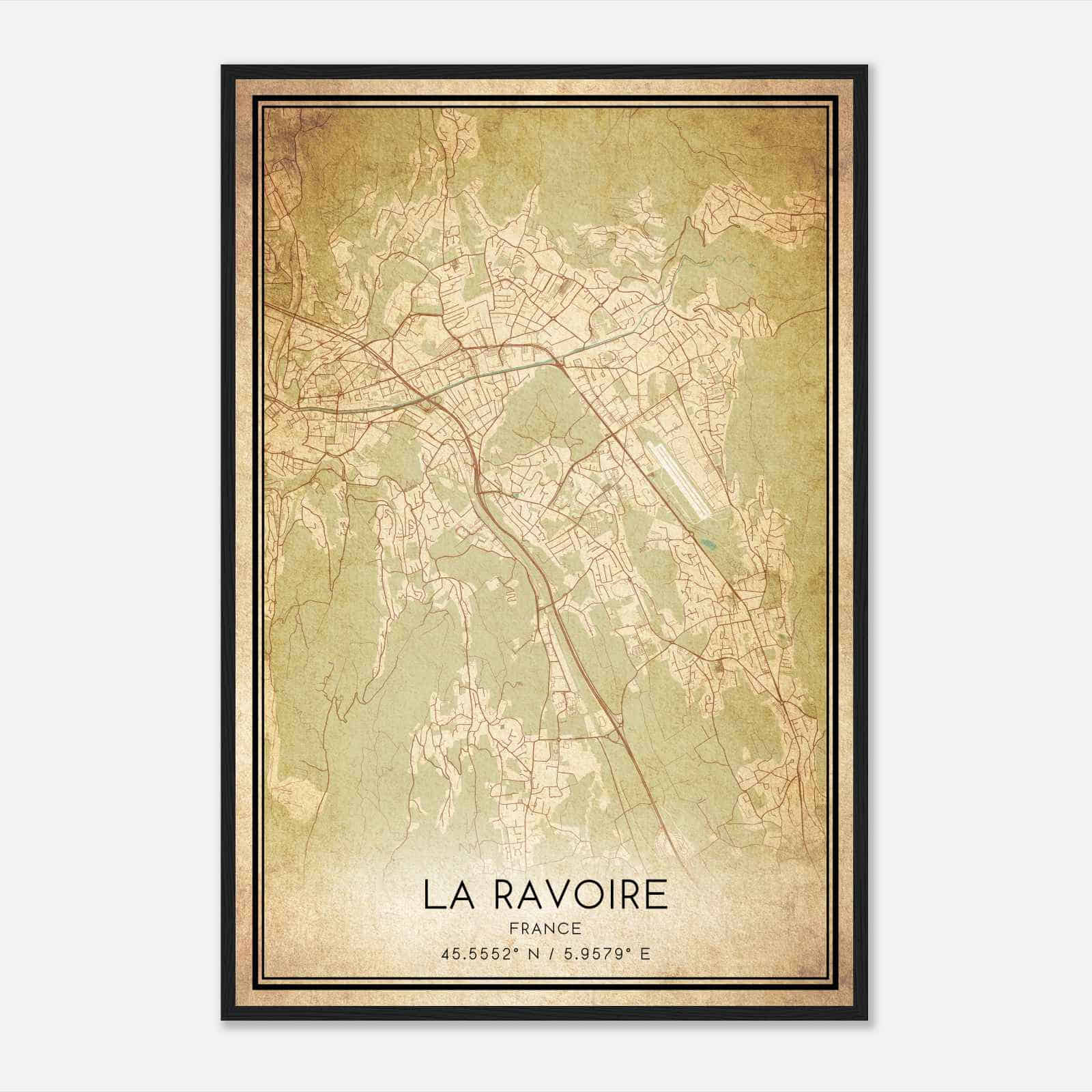 Vintage La Ravoire France Map Poster, La Ravoire City Road Wall Art Print