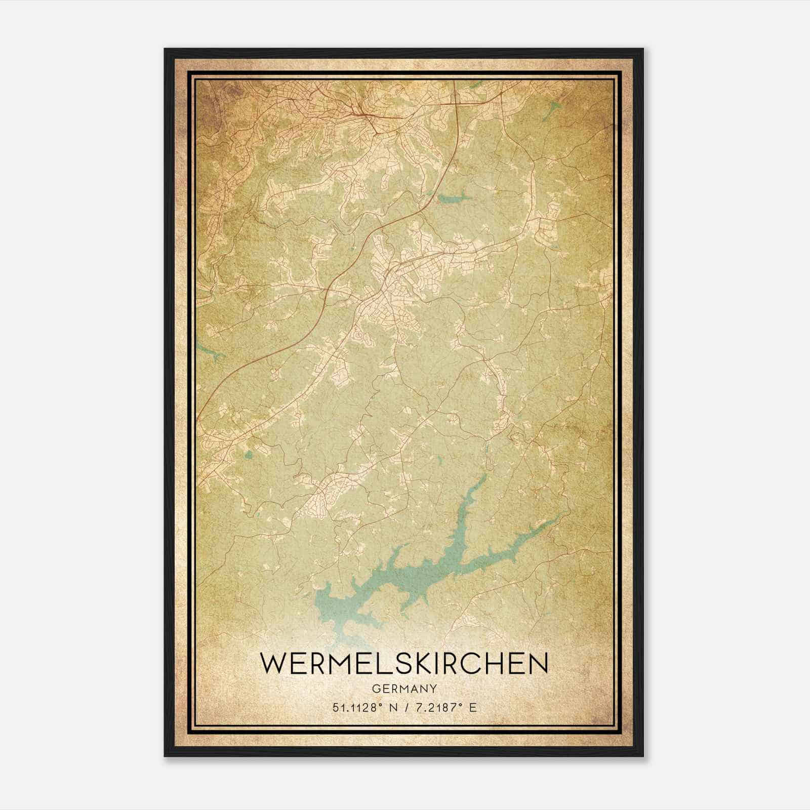Vintage Wermelskirchen Germany Map Poster, Wermelskirchen City Road Wall Art Print