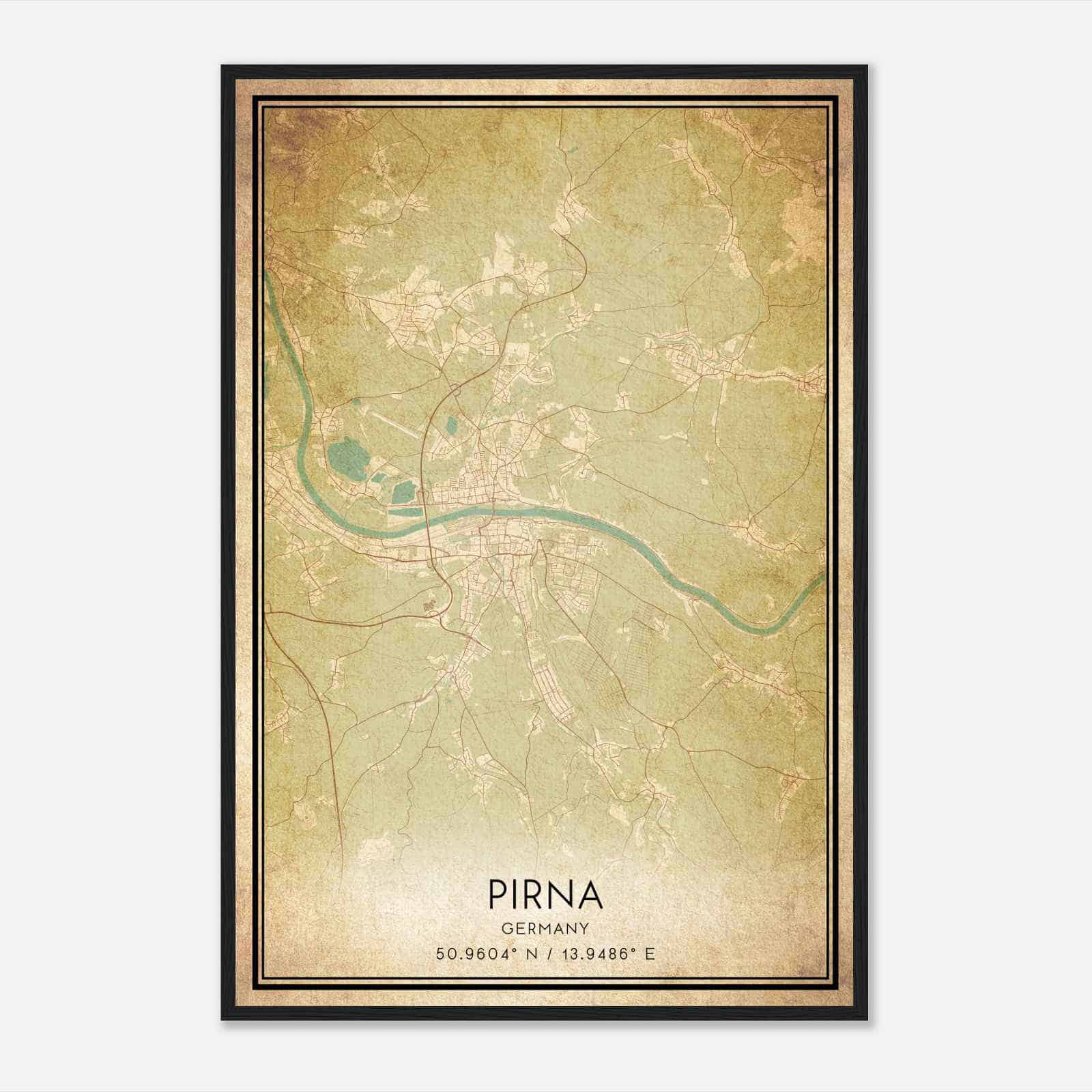 Vintage Pirna Germany Map Poster, Pirna City Road Wall Art Print