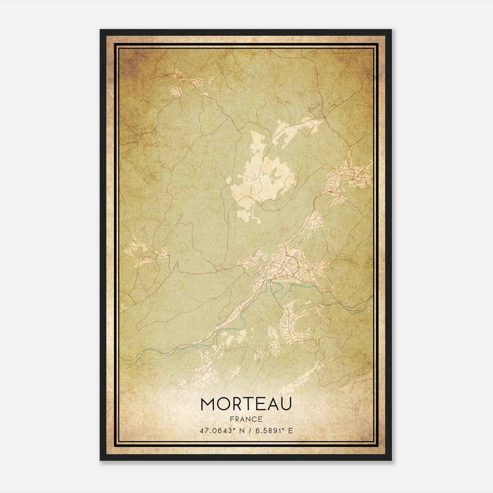 Vintage Morteau France Map Poster, Morteau City Road Wall Art Print