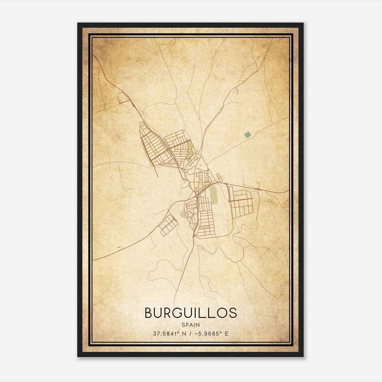 Vintage Burguillos Spain Map Poster, Burguillos City Road Wall Art Print