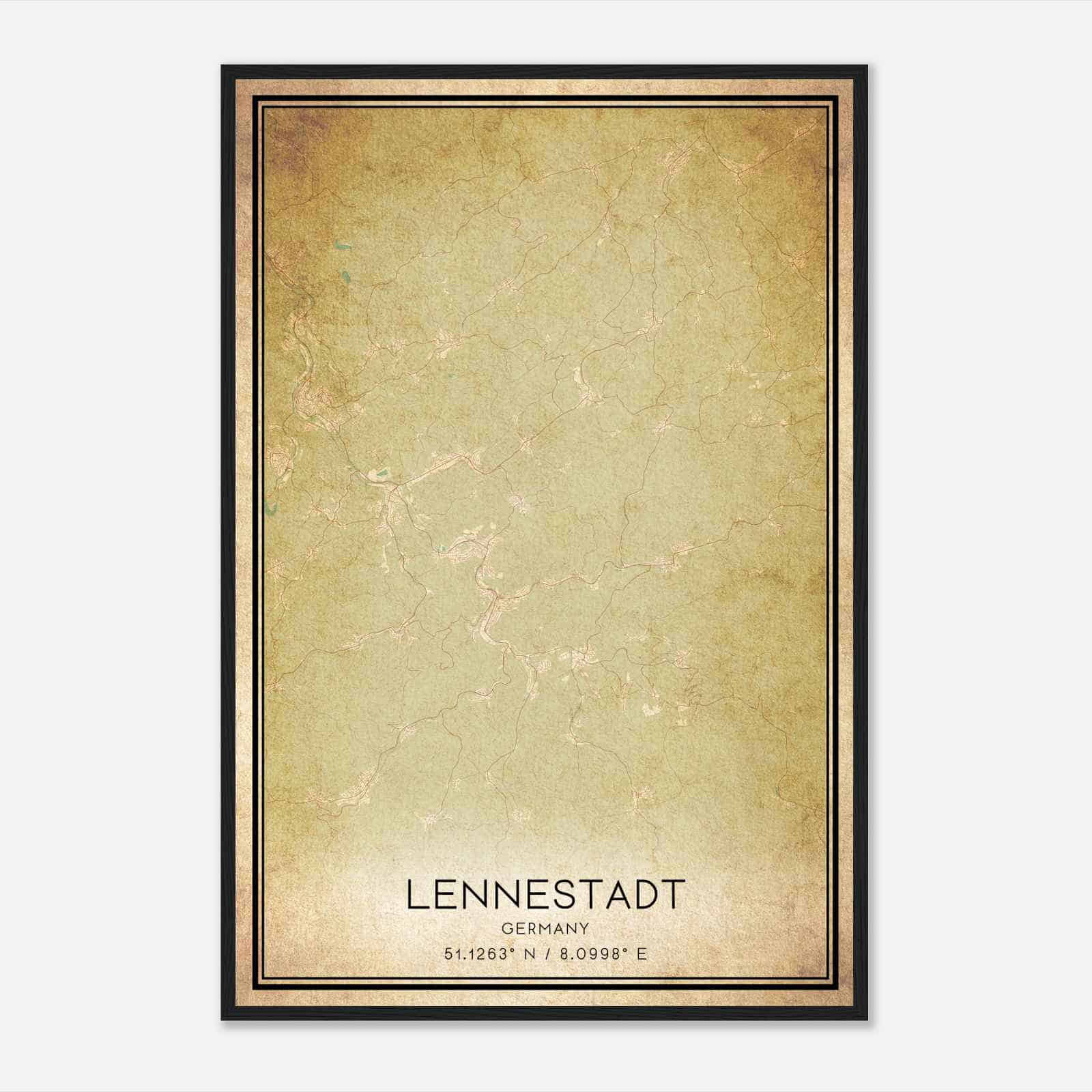 Vintage Lennestadt Germany Map Poster, Lennestadt City Road Wall Art Print