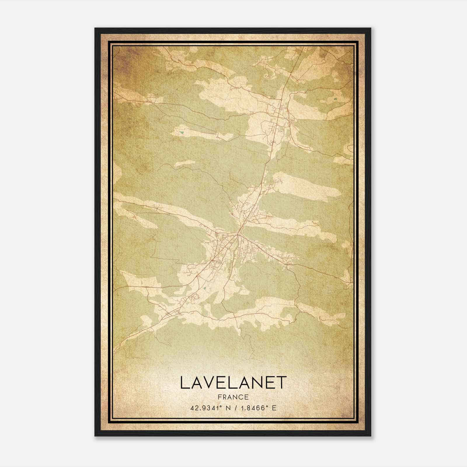 Vintage Lavelanet France Map Poster, Lavelanet City Road Wall Art Print