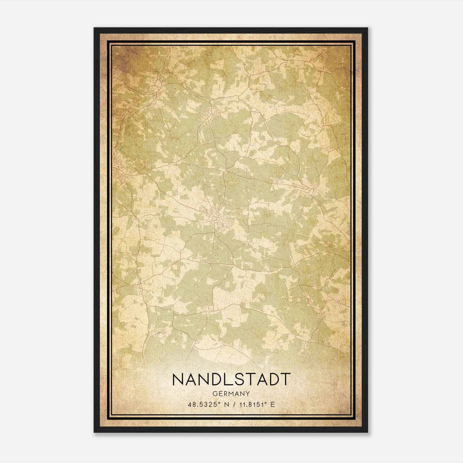 Vintage Nandlstadt Germany Map Poster, Nandlstadt City Road Wall Art Print