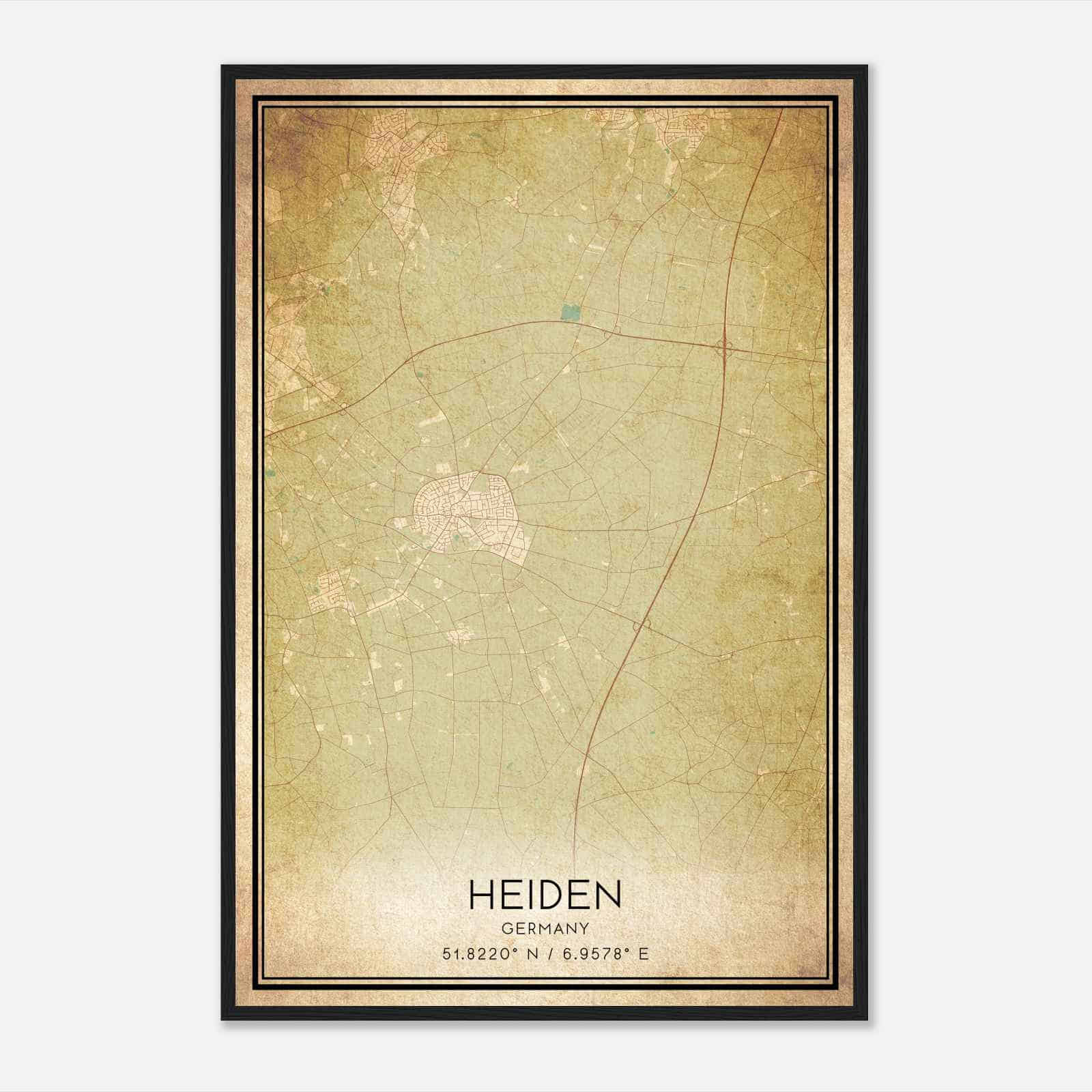 Vintage Heiden Germany Map Poster, Heiden City Road Wall Art Print