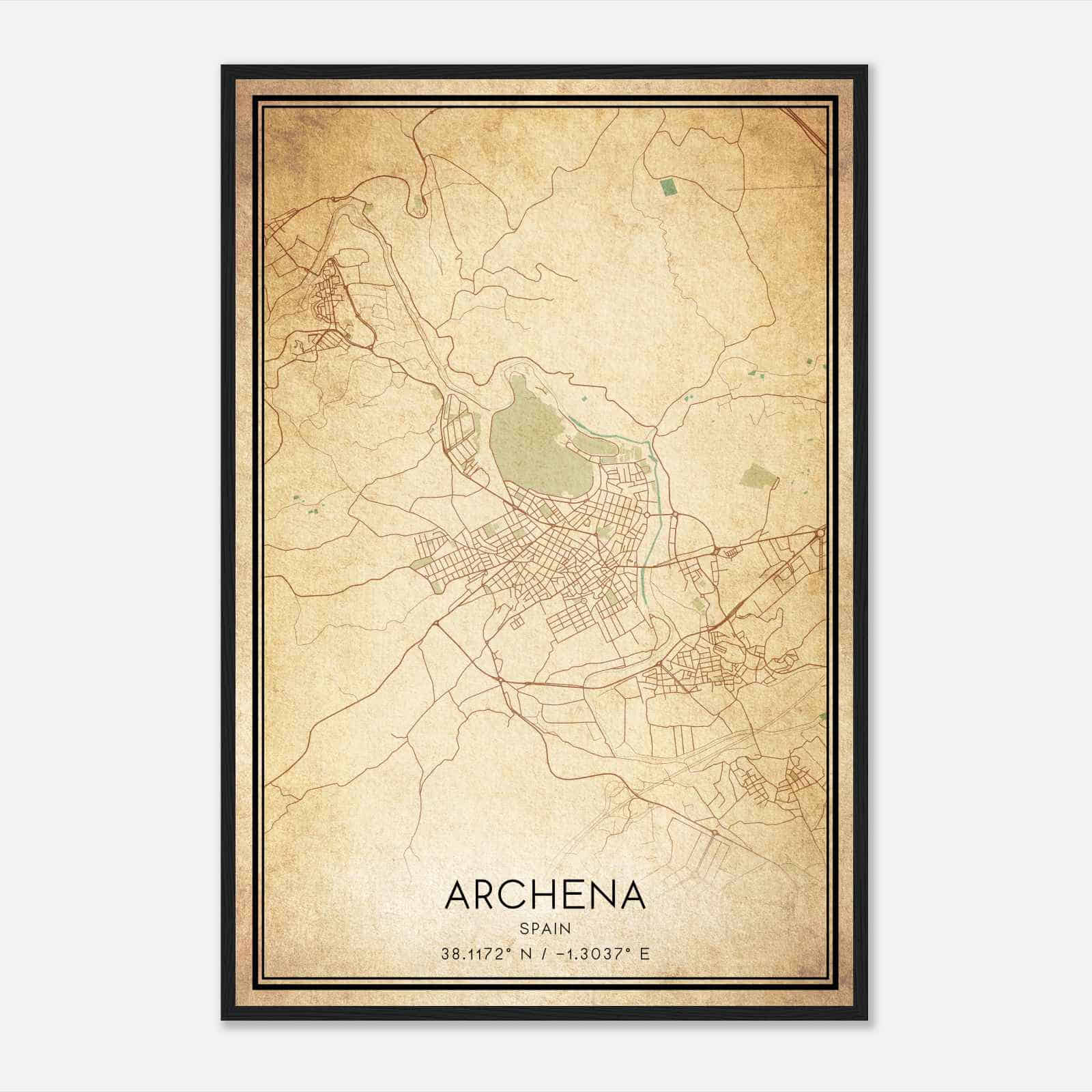 Vintage Archena Spain Map Poster, Archena City Road Wall Art Print