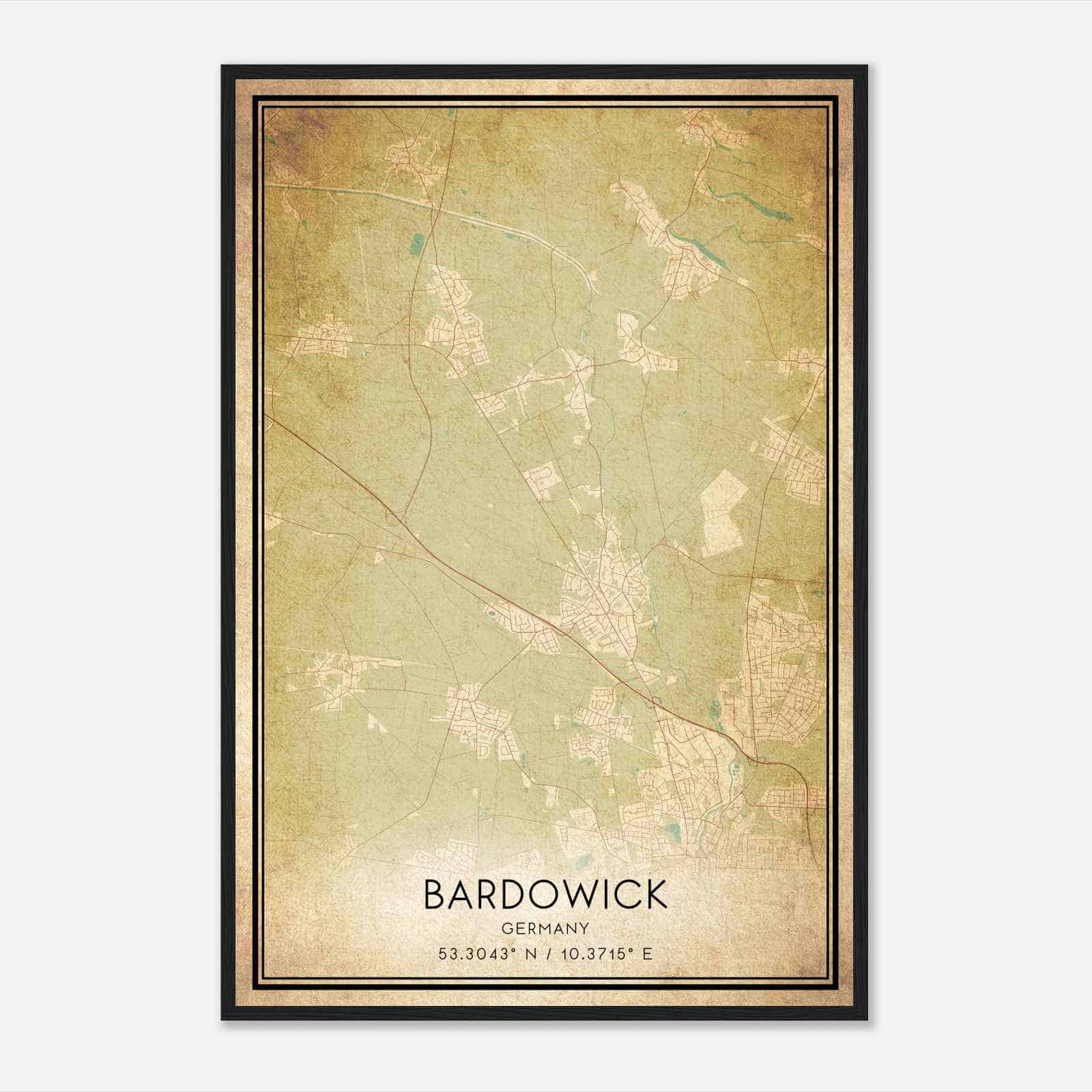 Vintage Bardowick Germany Map Poster, Bardowick City Road Wall Art Print