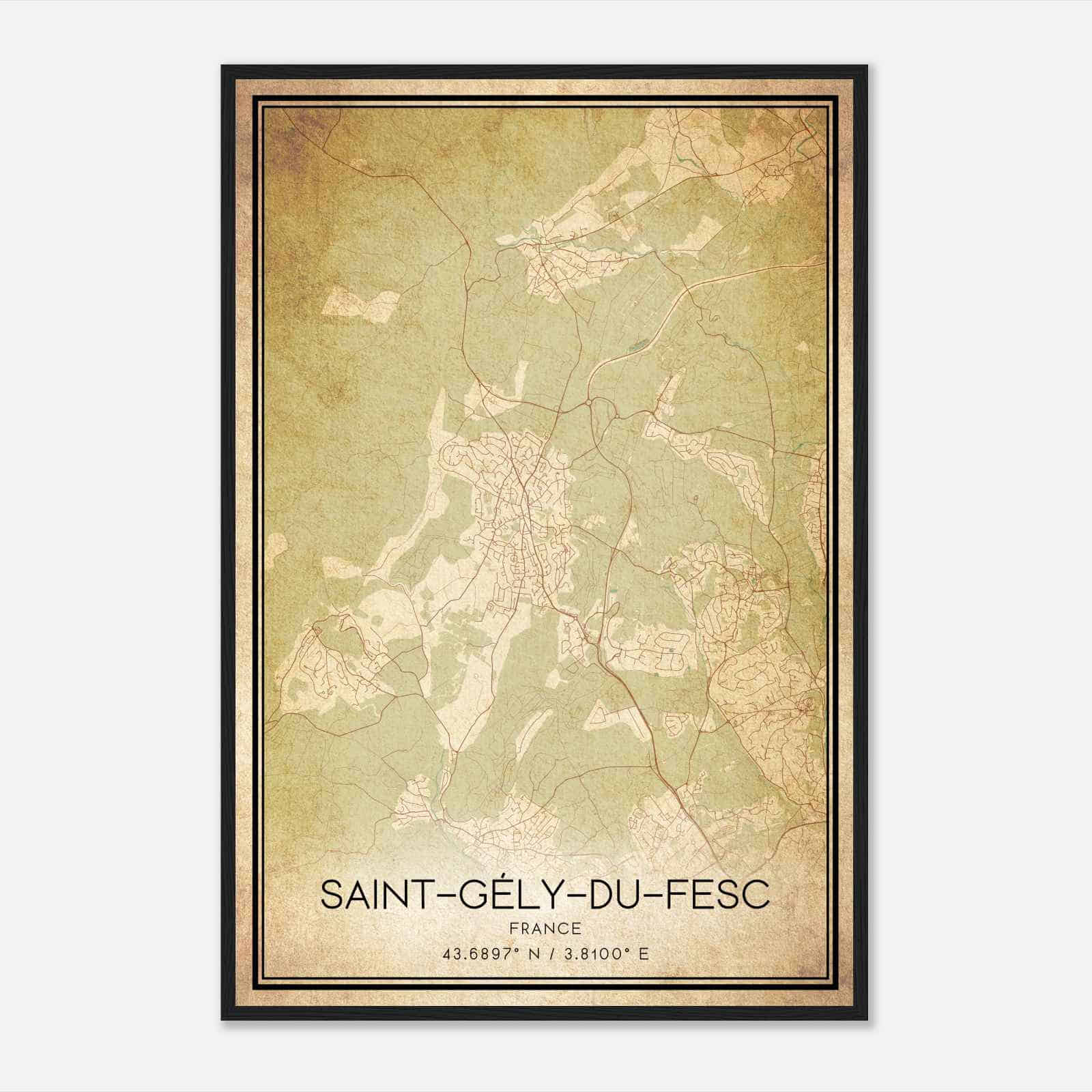 Vintage Saint-Gely-du-Fesc France Map Poster, Saint-Gely-du-Fesc City Road Wall Art Print