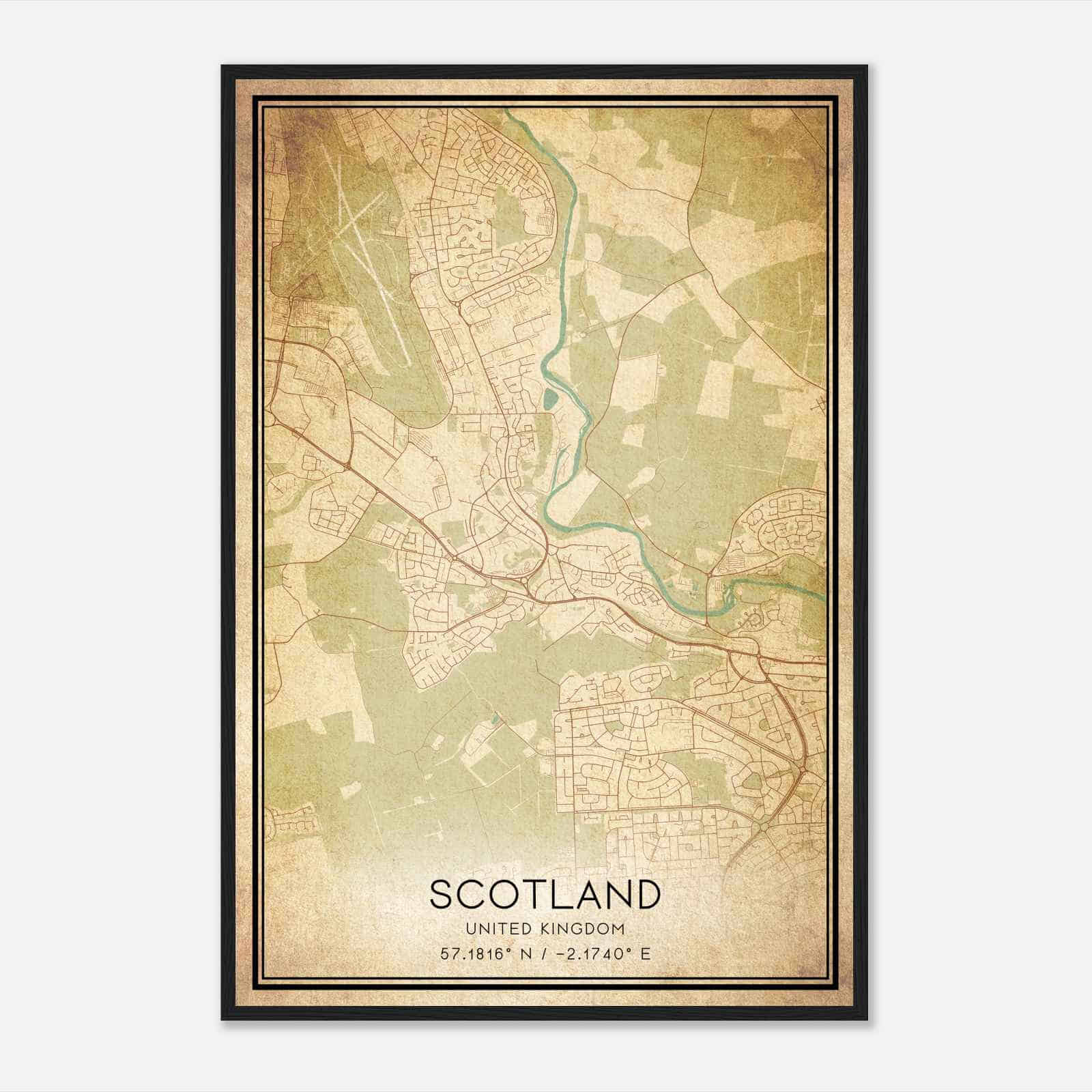 Vintage Bucksburn United Kingdom Map Poster, Bucksburn City Road Wall Art Print