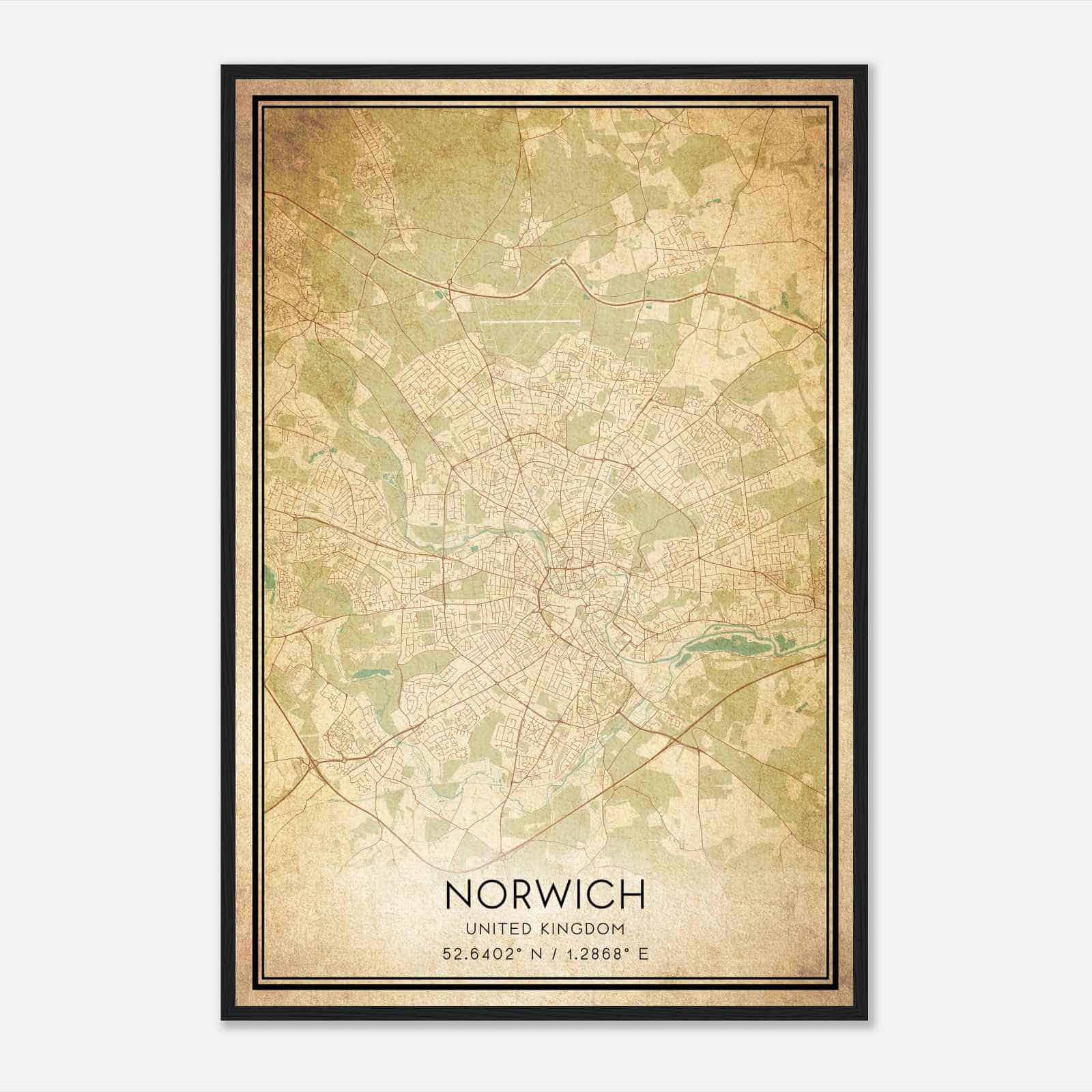 Vintage Norwich United Kingdom Map Poster, Norwich City Road Wall Art Print