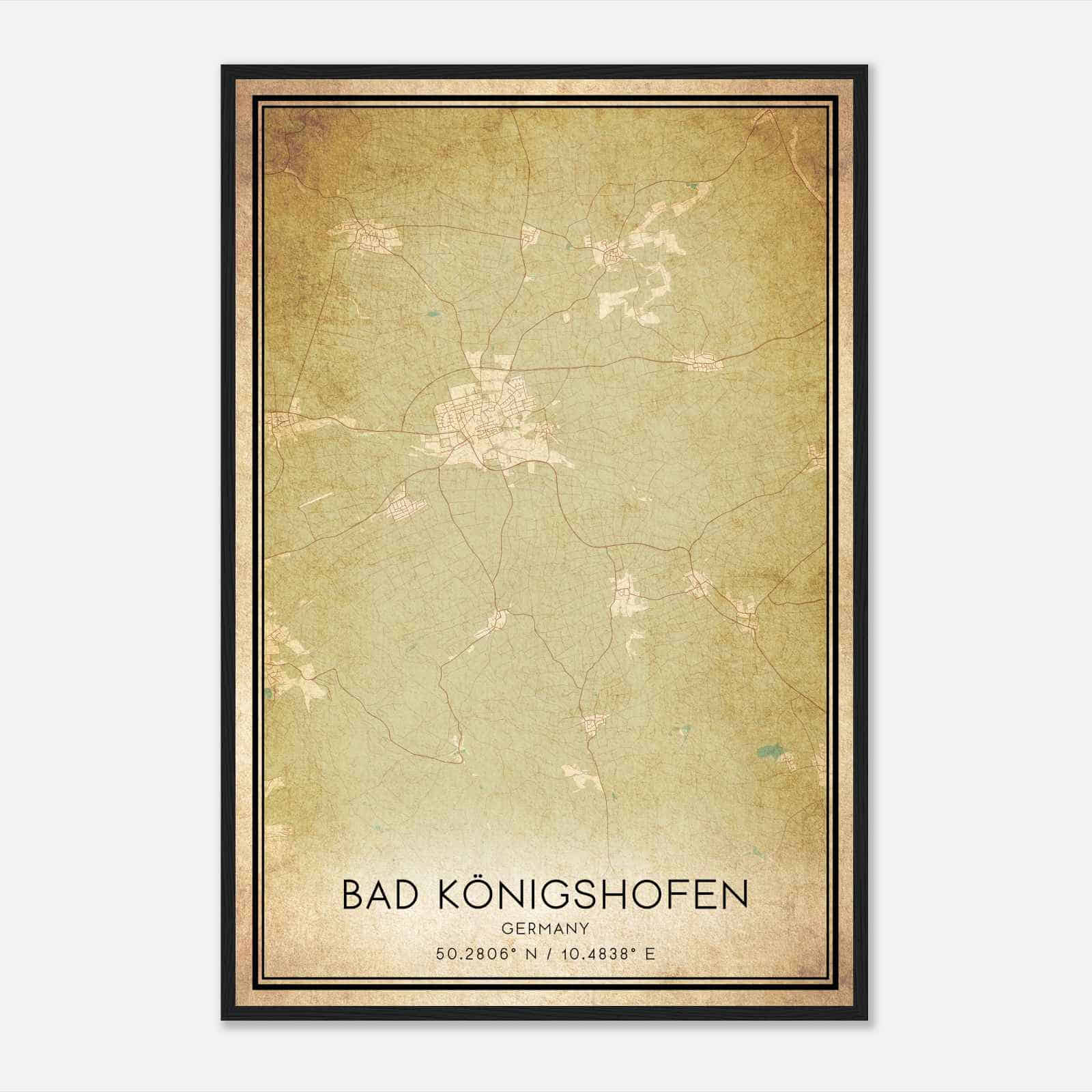 Vintage Bad Konigshofen im Grabfeld Germany Map Poster, Bad Konigshofen im Grabfeld City Road Wall Art Print