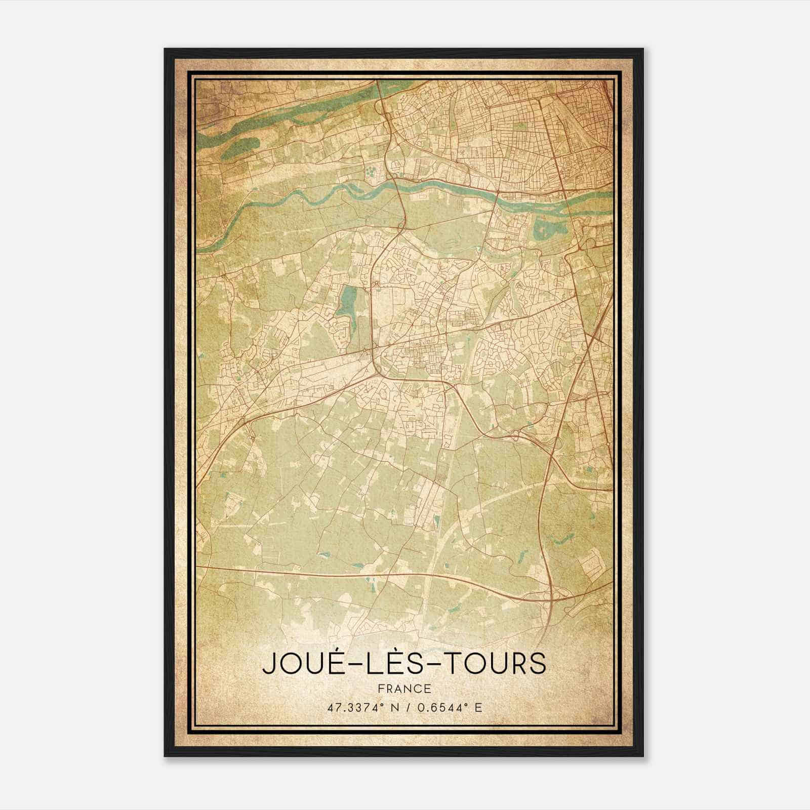 Vintage Joue-les-Tours France Map Poster, Joue-les-Tours City Road Wall Art Print