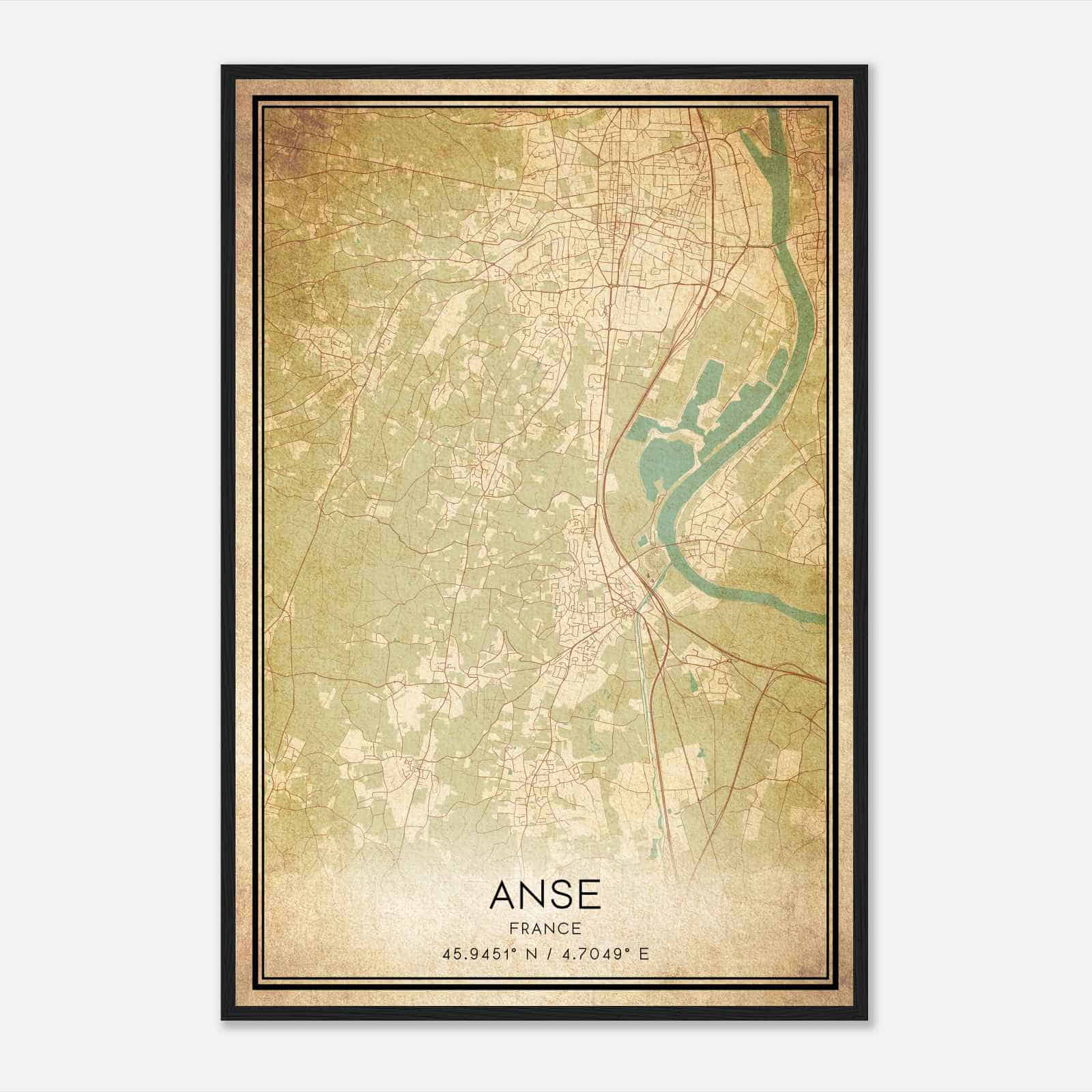 Vintage Anse France Map Poster, Anse City Road Wall Art Print