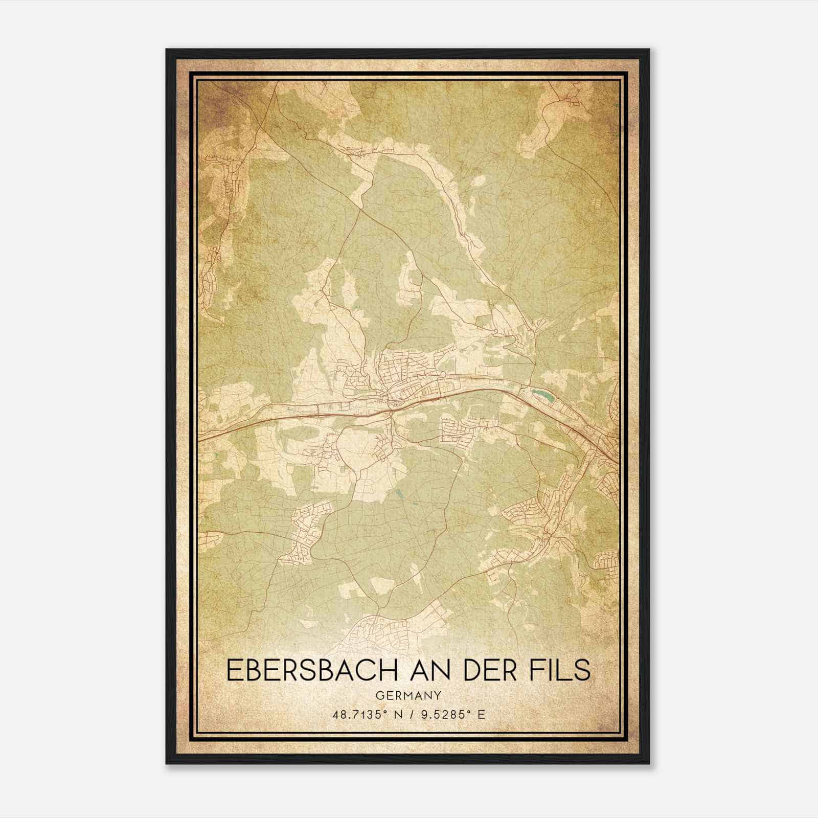 Vintage Ebersbach an der Fils Germany Map Poster, Ebersbach an der Fils City Road Wall Art Print