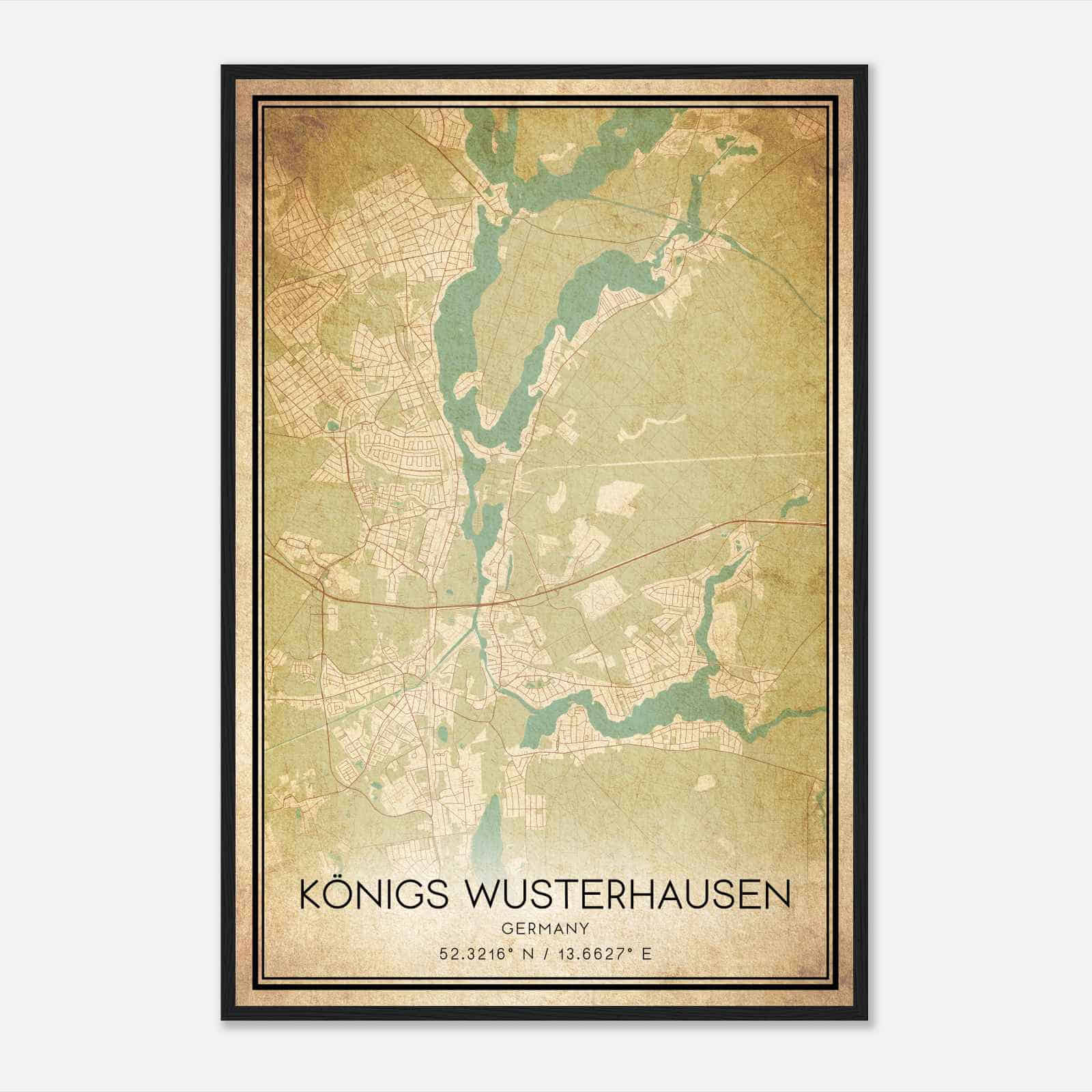 Vintage Konigs Wusterhausen Germany Map Poster, Konigs Wusterhausen City Road Wall Art Print Vintage Konigs Wusterhausen Germany Map Poster, Konigs Wusterhausen City Road Wall Art Print