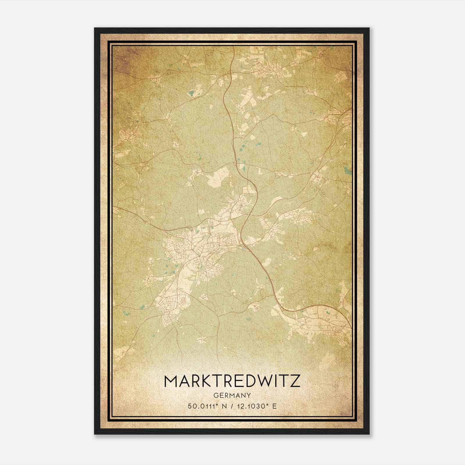 Vintage Marktredwitz Germany Map Poster, Marktredwitz City Road Wall Art Print