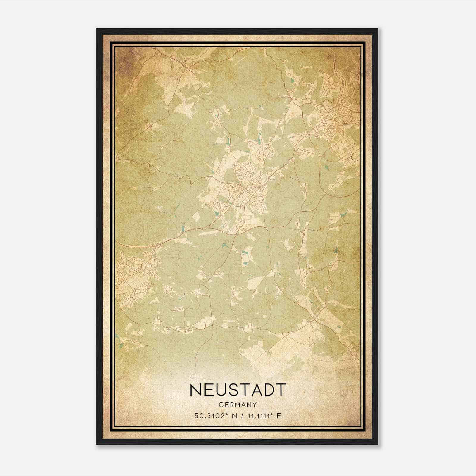 Vintage Neustadt bei Coburg Germany Map Poster, Neustadt bei Coburg City Road Wall Art Print