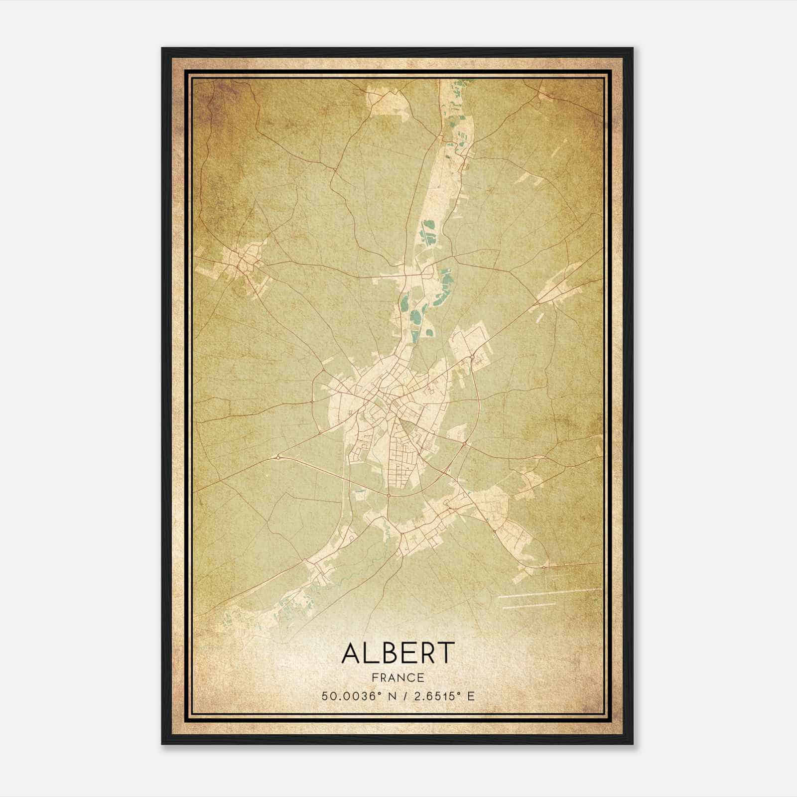 Vintage Albert France Map Poster, Albert City Road Wall Art Print