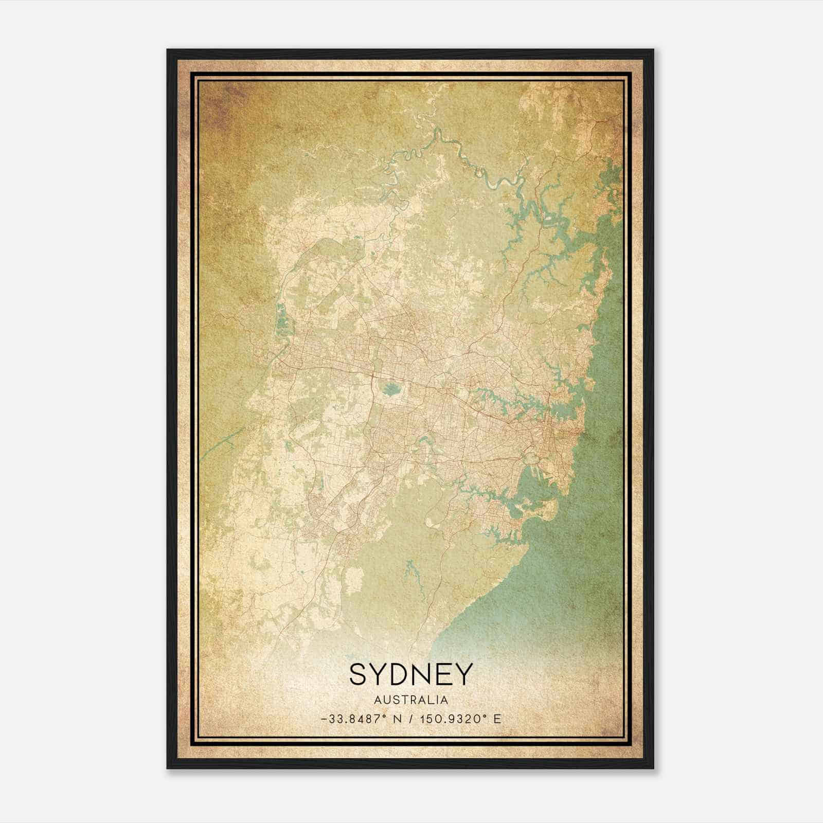 Vintage Sydney Australia Map Poster, Sydney City Road Wall Art Print