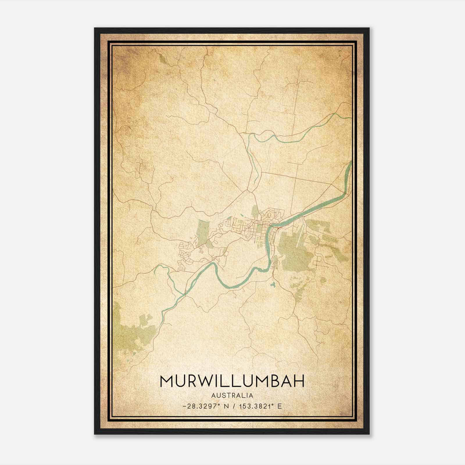 Vintage Murwillumbah Australia Map Poster, Murwillumbah City Road Wall Art Print
