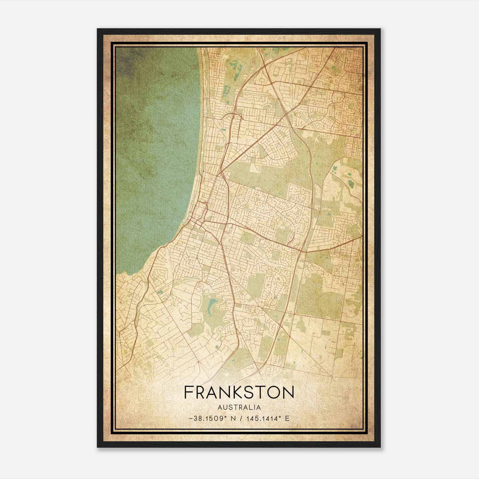Vintage Frankston Australia Map Poster, Frankston City Road Wall Art Print