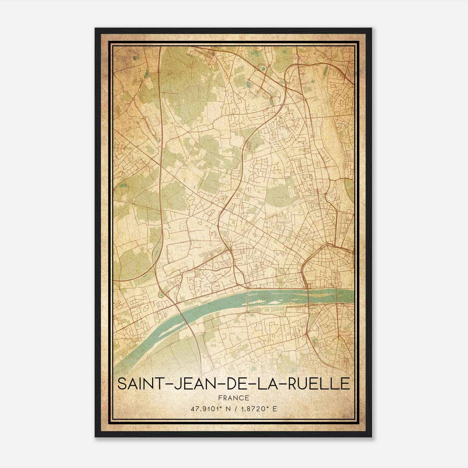 Vintage Saint-Jean-de-la-Ruelle France Map Poster, Saint-Jean-de-la-Ruelle City Road Wall Art Print