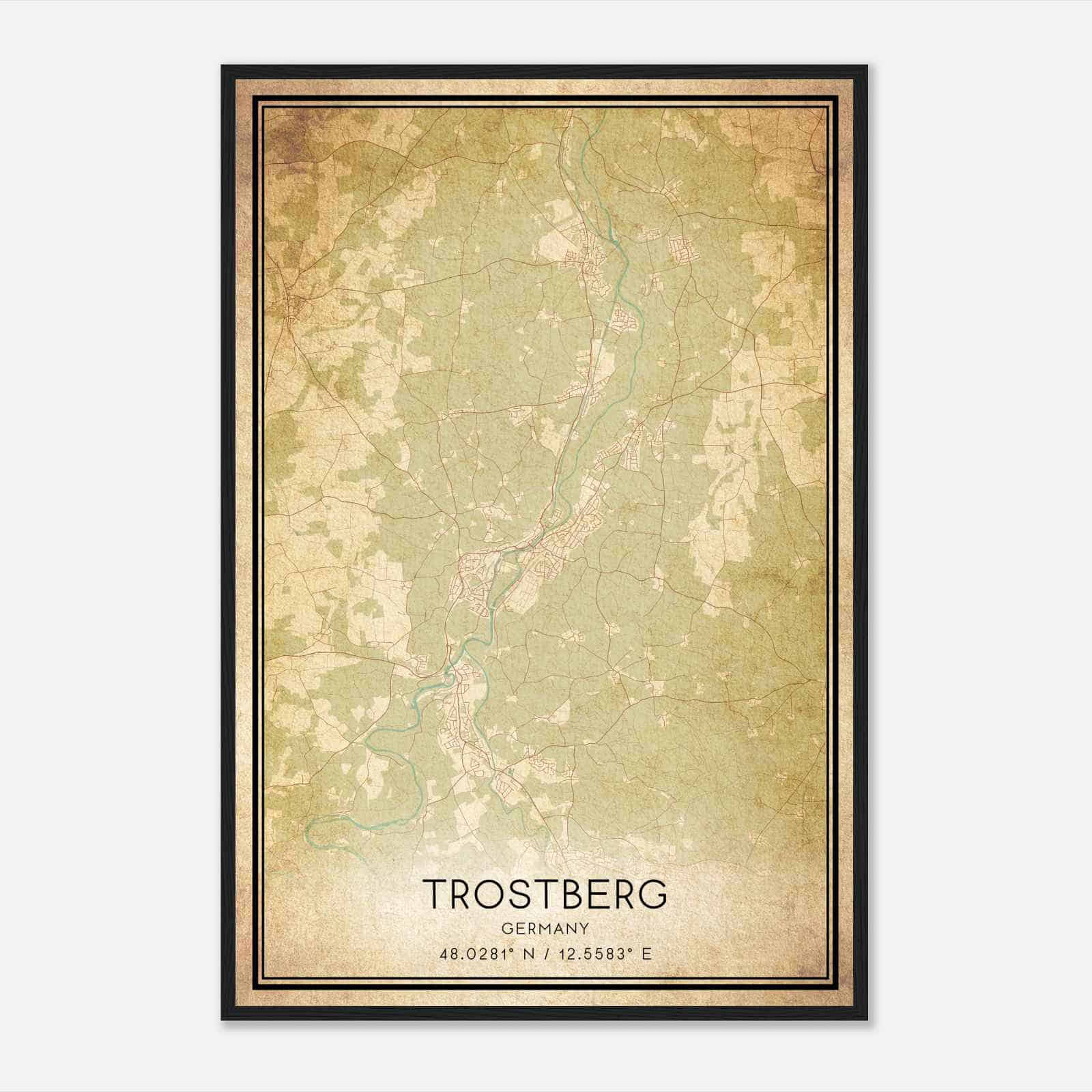 Vintage Trostberg an der Alz Germany Map Poster, Trostberg an der Alz City Road Wall Art Print