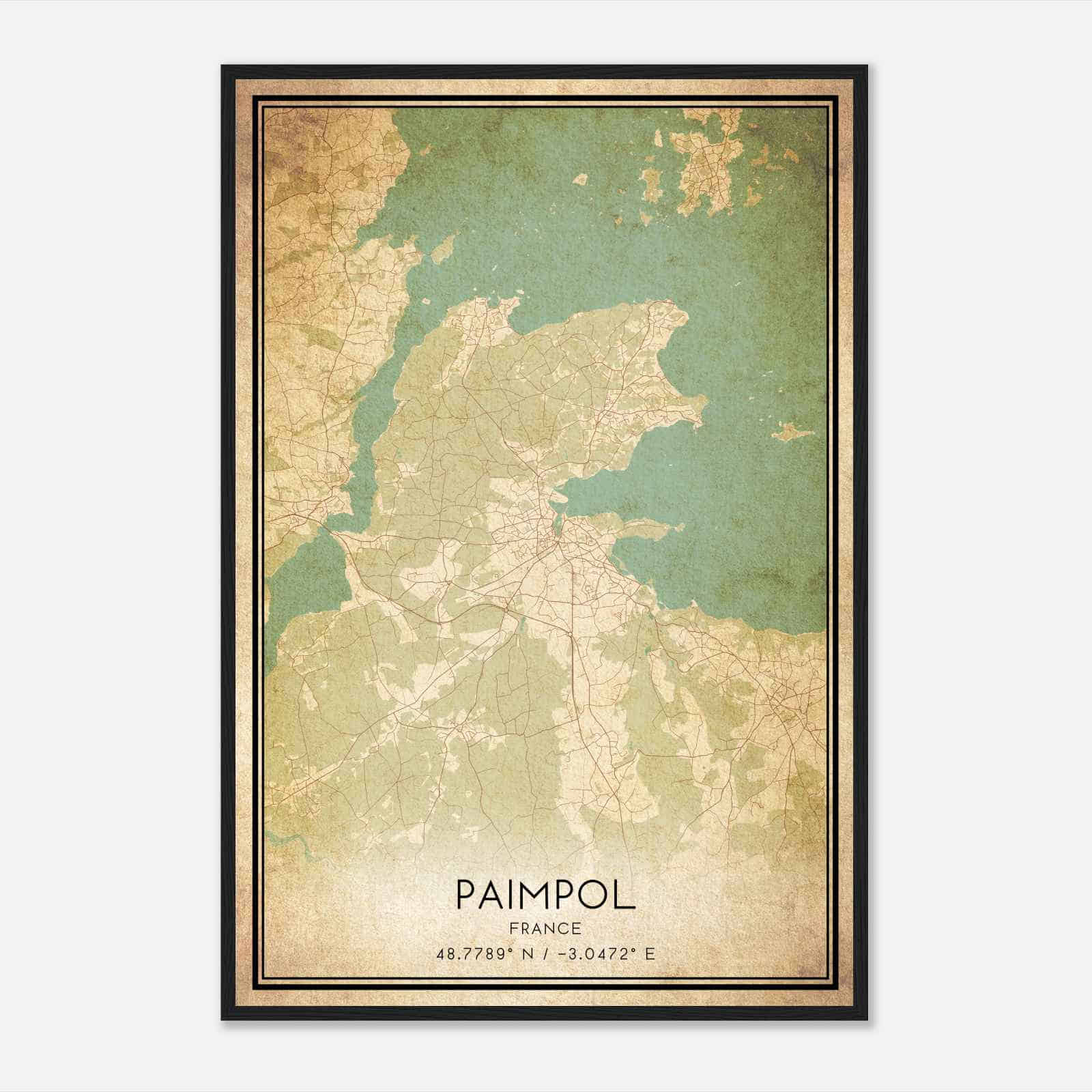 Vintage Paimpol France Map Poster, Paimpol City Road Wall Art Print