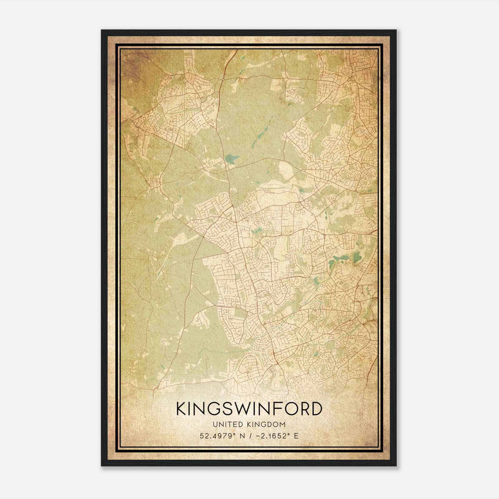 Vintage Kingswinford United Kingdom Map Poster, Kingswinford City Road Wall Art Print