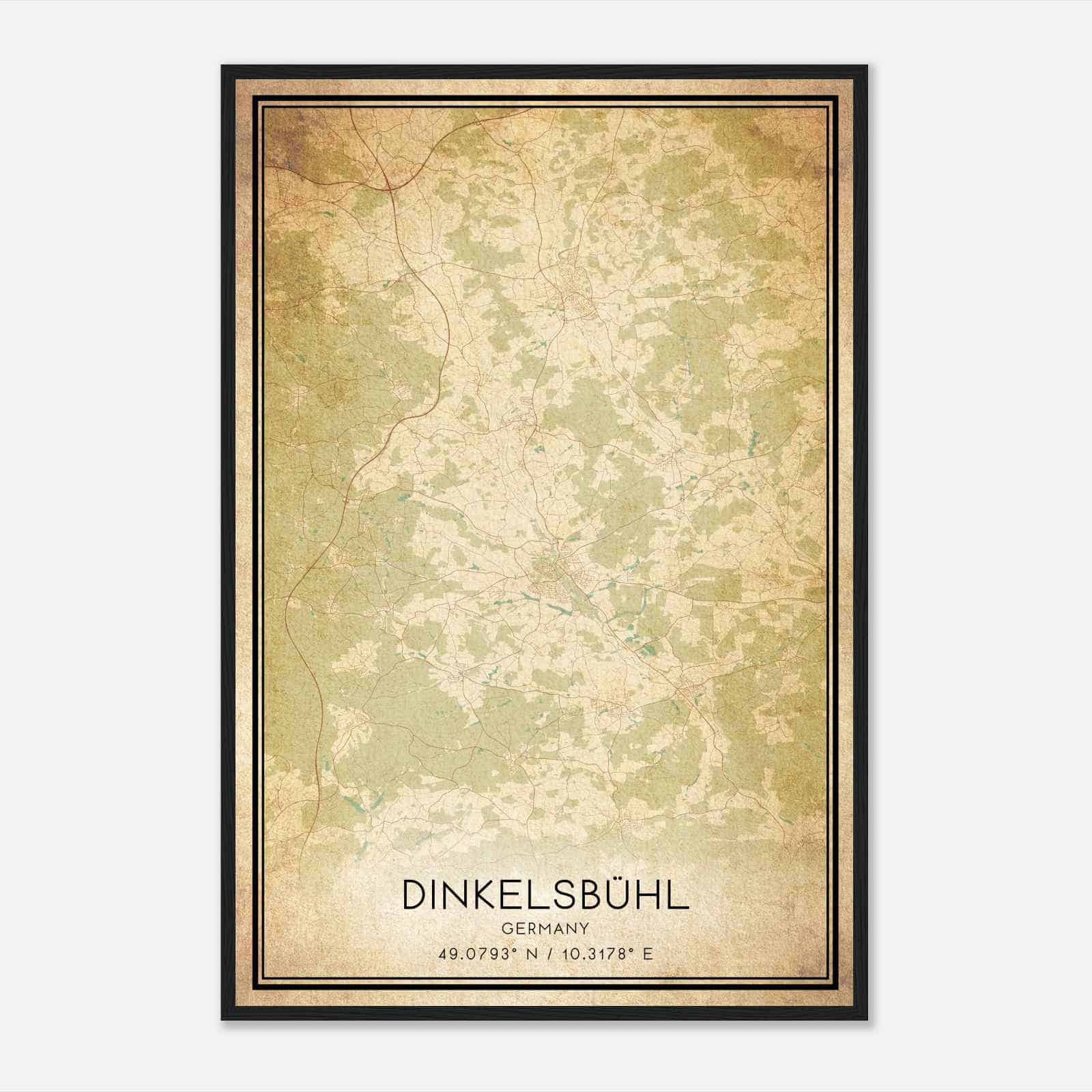 Vintage Dinkelsbuhl Germany Map Poster, Dinkelsbuhl City Road Wall Art Print