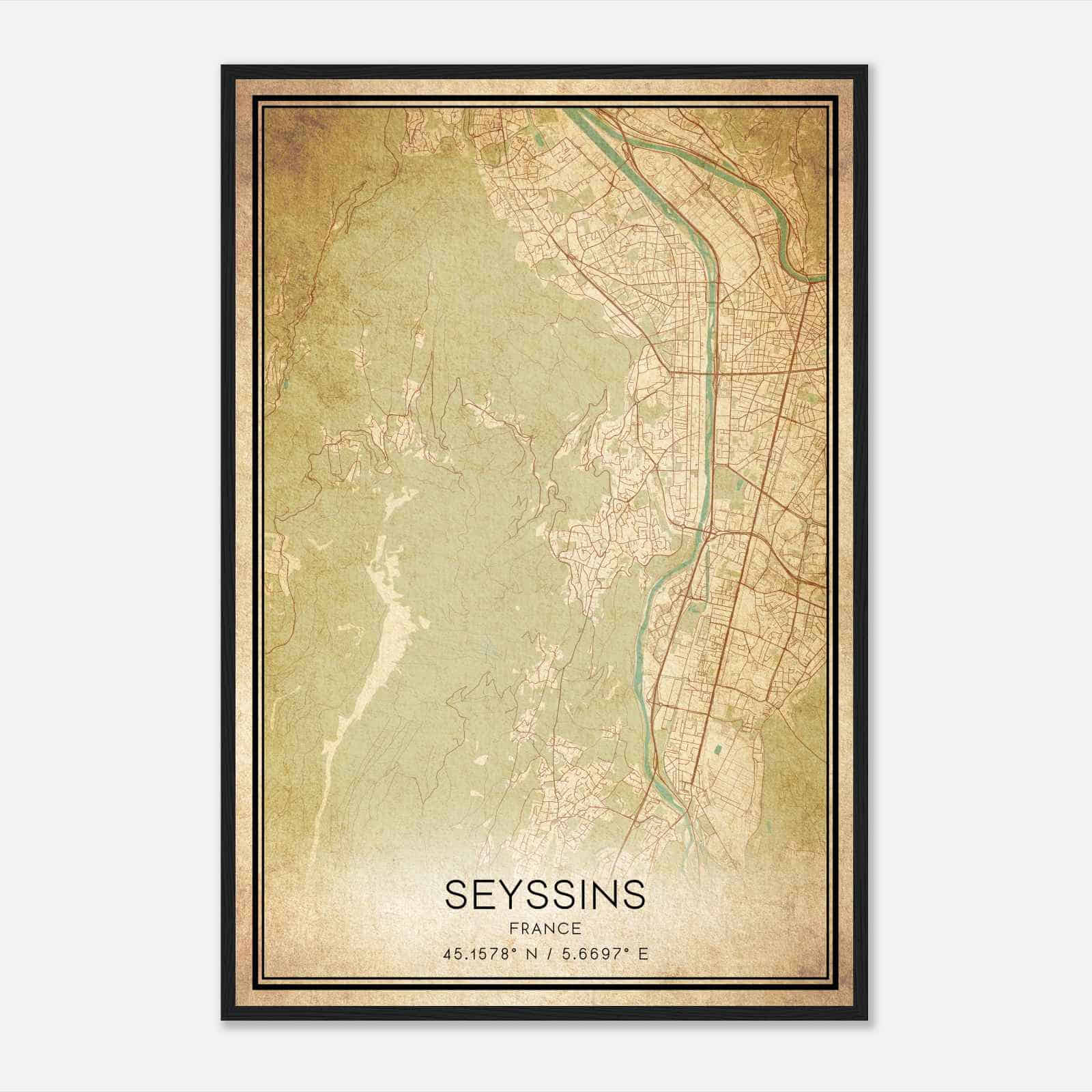 Vintage Seyssins France Map Poster, Seyssins City Road Wall Art Print