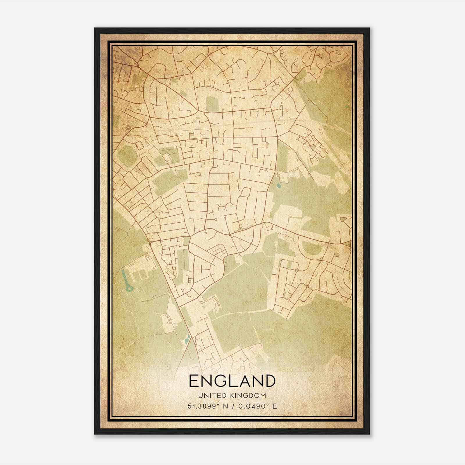 Vintage Bickley United Kingdom Map Poster, Bickley City Road Wall Art Print