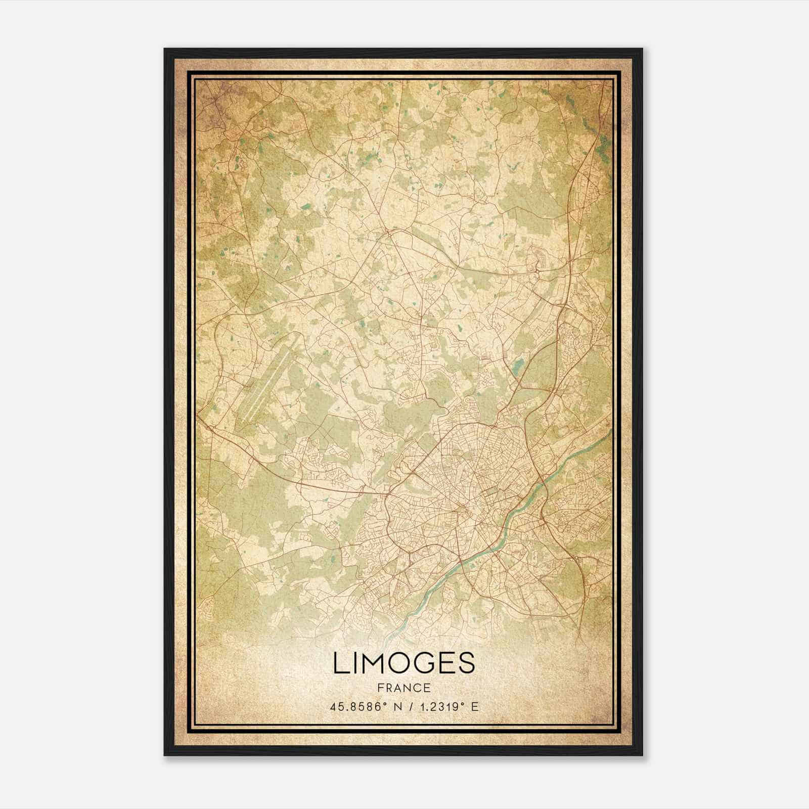 Vintage Limoges France Map Poster, Limoges City Road Wall Art Print