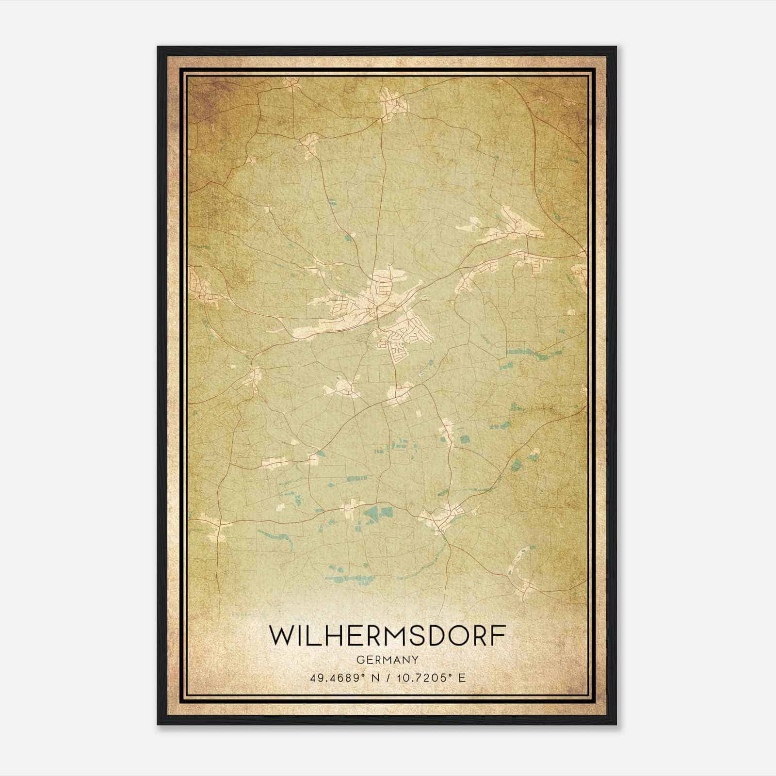 Vintage Wilhermsdorf Germany Map Poster, Wilhermsdorf City Road Wall Art Print