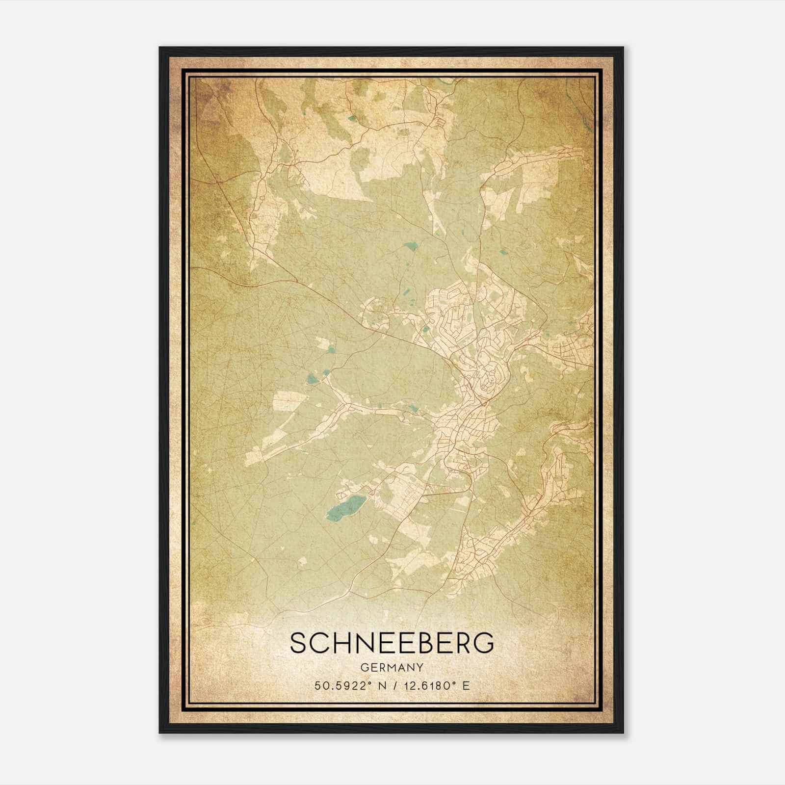 Vintage Schneeberg Germany Map Poster, Schneeberg City Road Wall Art Print