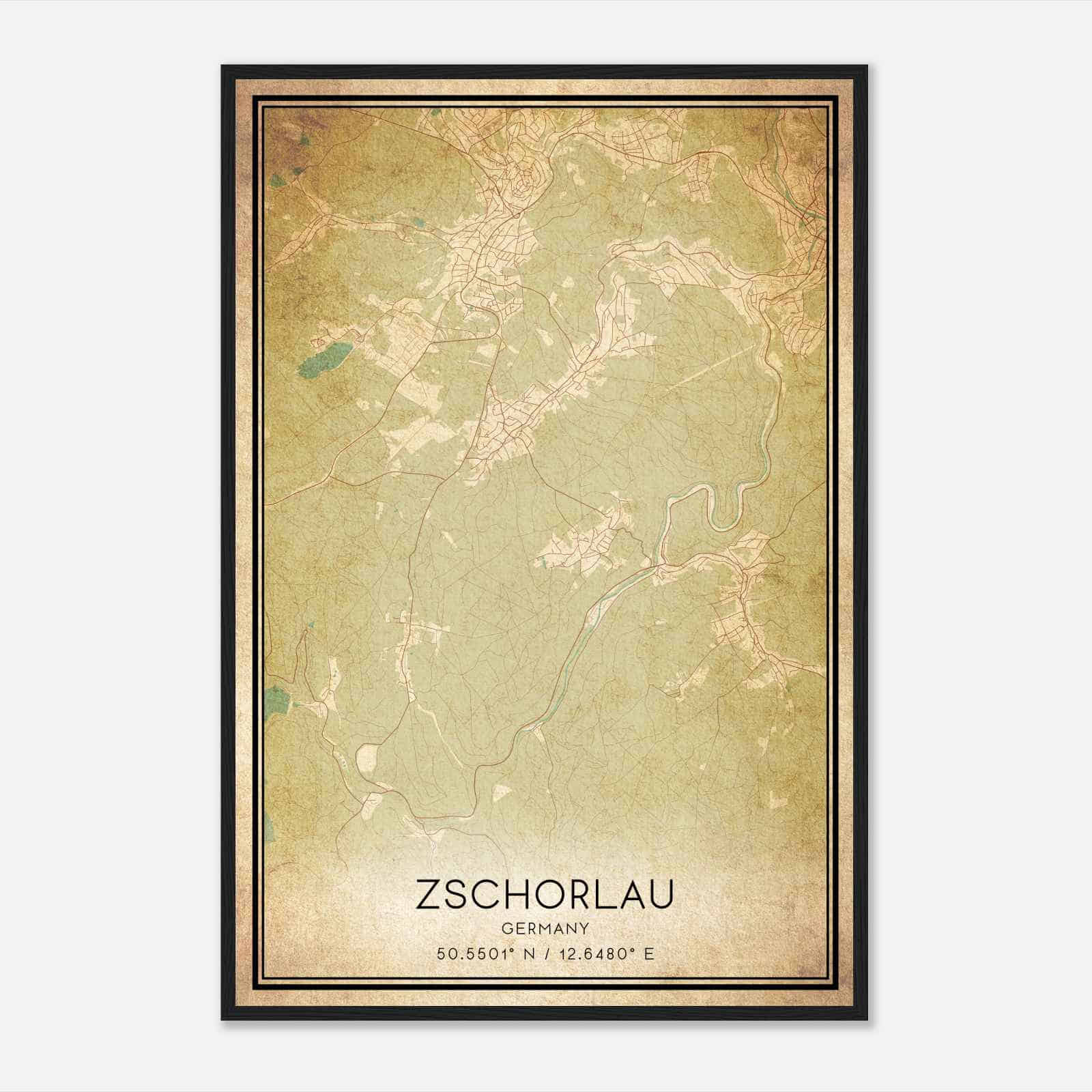 Vintage Zschorlau Germany Map Poster, Zschorlau City Road Wall Art Print